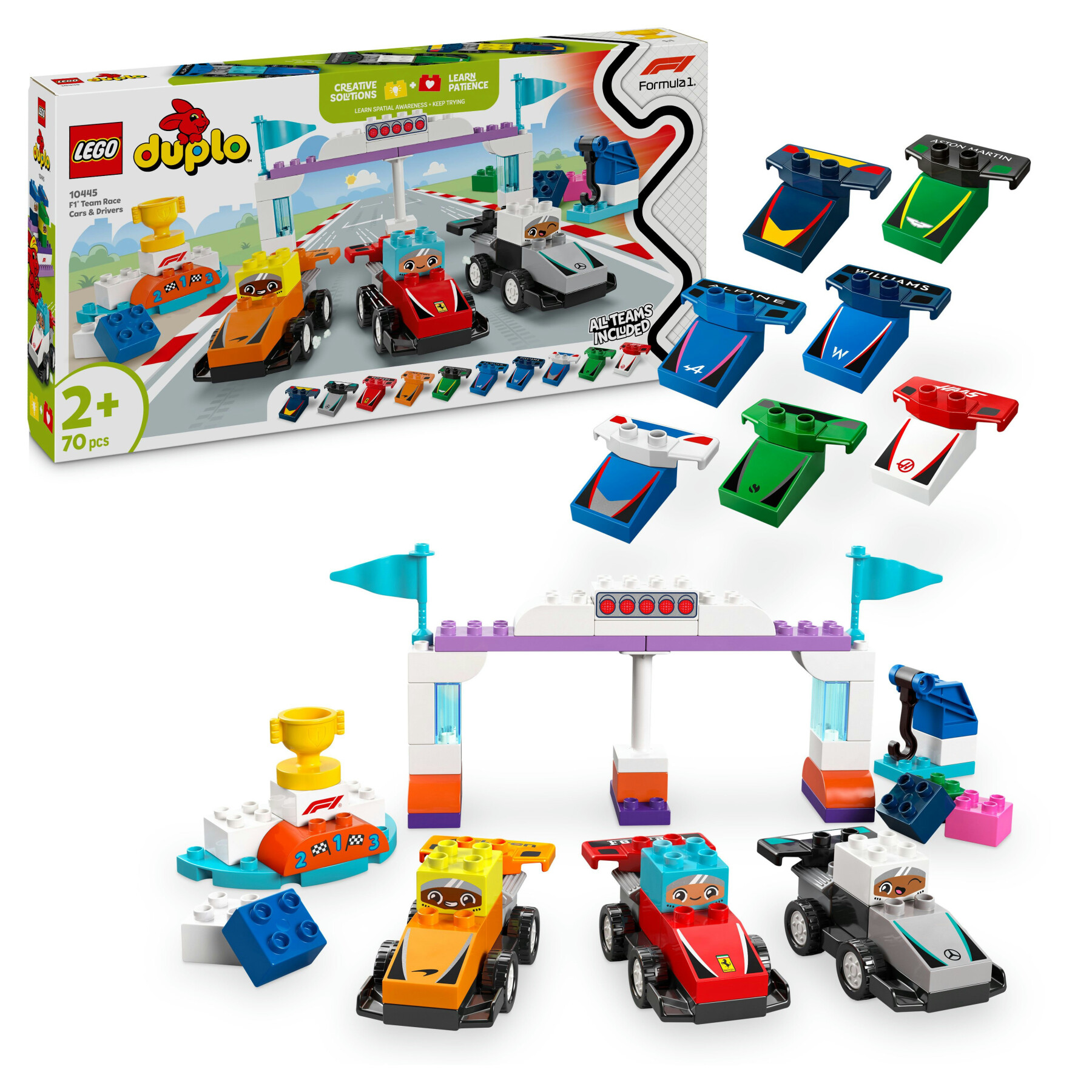 Lego duplo 10445 auto da corsa e piloti team f1, macchina giocattolo da costruire, giochi creativi e didattici per bambini 2+ - LEGO DUPLO