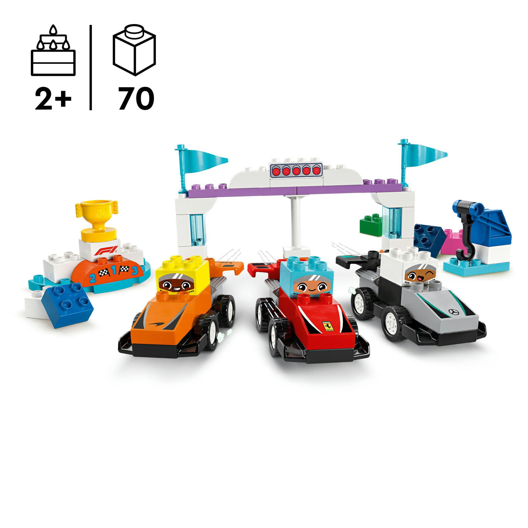 Lego duplo 10445 auto da corsa e piloti team f1, macchina giocattolo da costruire, giochi creativi e didattici per bambini 2+ - LEGO DUPLO