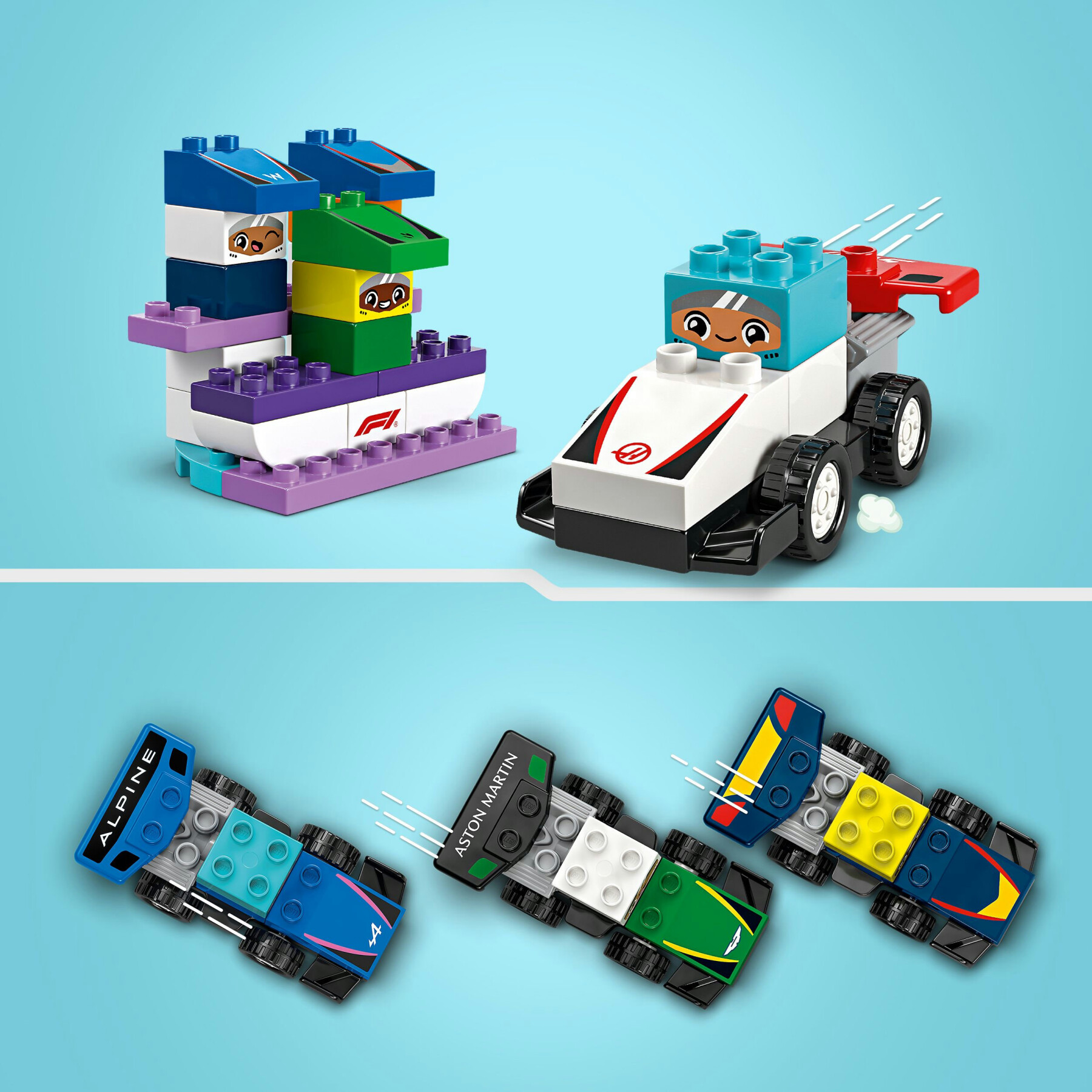 Lego duplo 10445 auto da corsa e piloti team f1, macchina giocattolo da costruire, giochi creativi e didattici per bambini 2+ - LEGO DUPLO