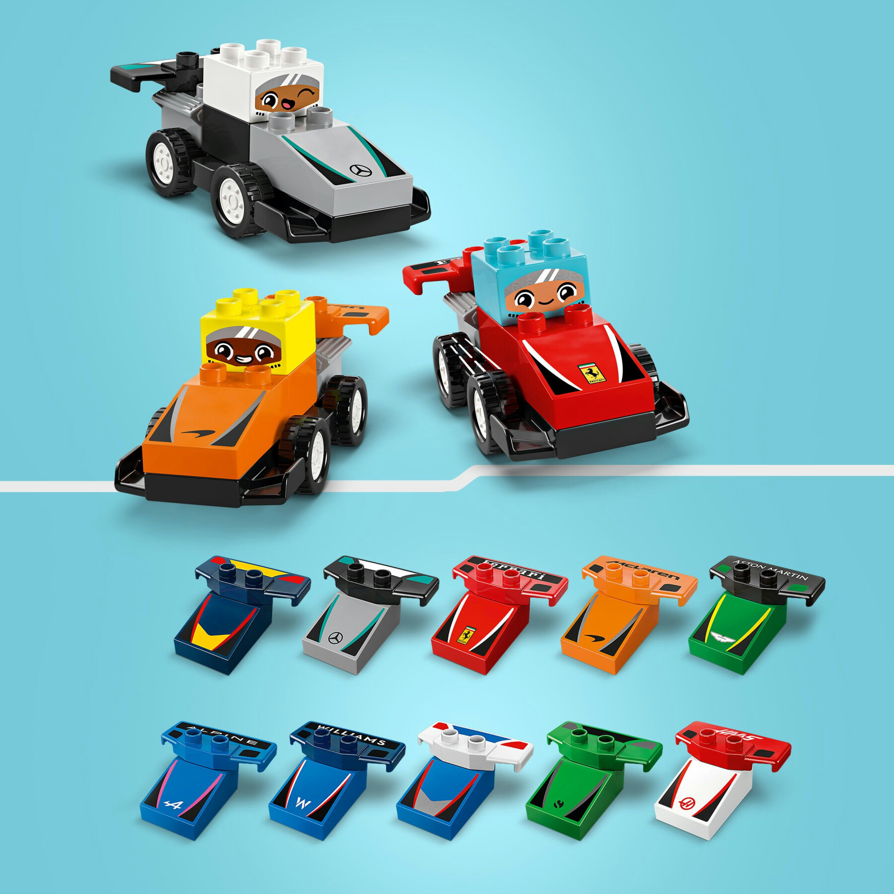 Lego duplo 10445 auto da corsa e piloti team f1, macchina giocattolo da costruire, giochi creativi e didattici per bambini 2+ - LEGO DUPLO