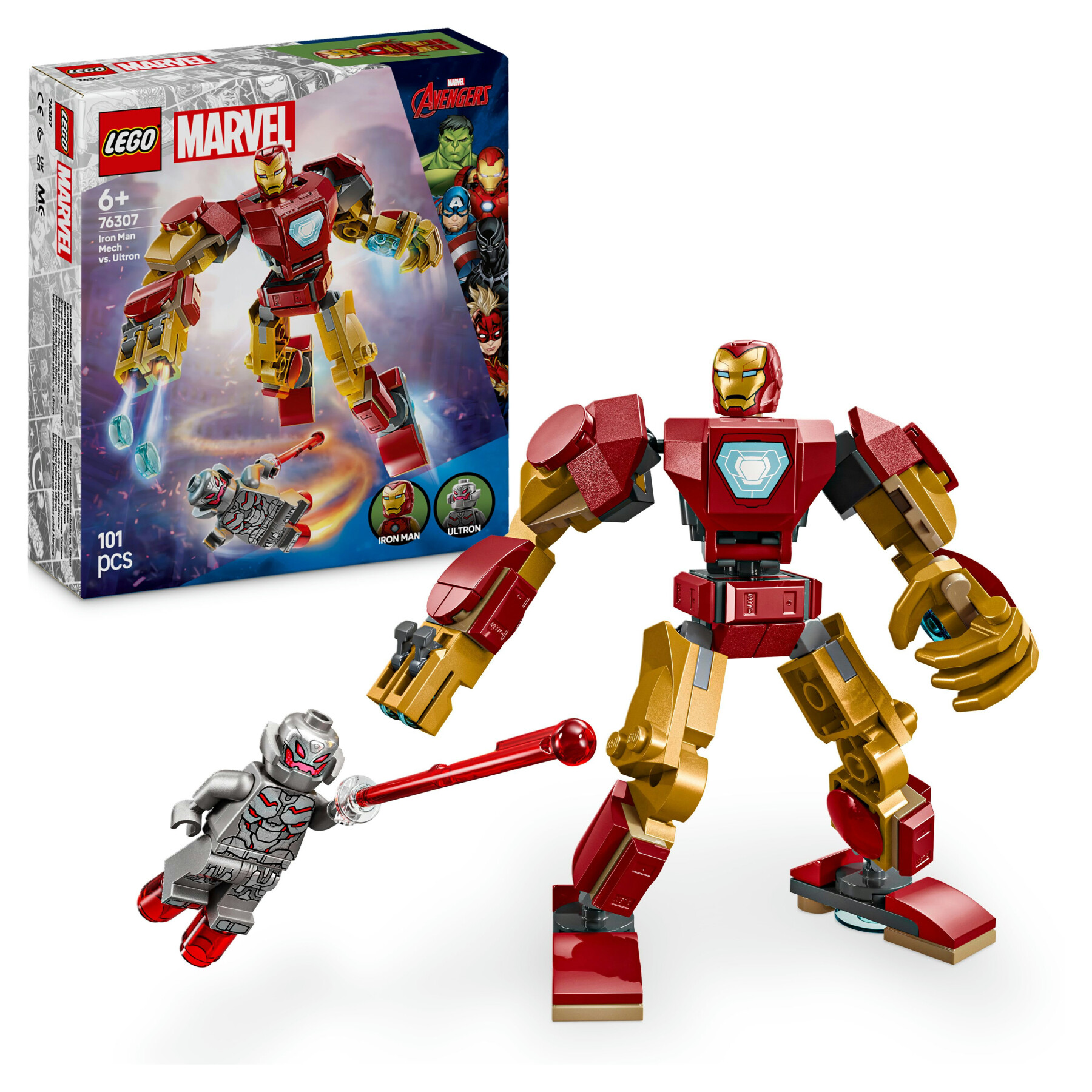 Lego marvel 76307 mech di iron man contro ultron - action figure giocattolo da costruire con 2 minifigure, gioco bambini 6+ - LEGO SUPER HEROES