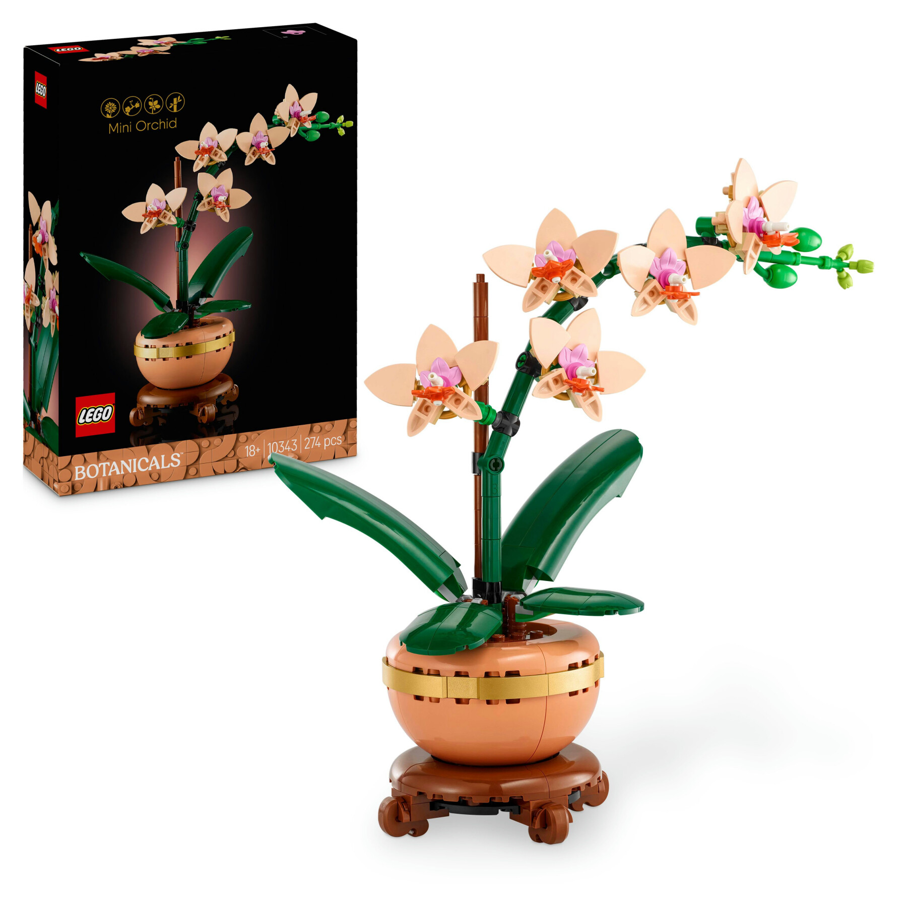 Lego botanicals 10343 mini-orchidea, fiori finti da costruire, botanical collection per adulti, idea regalo per donna o uomo - LEGO ICONS