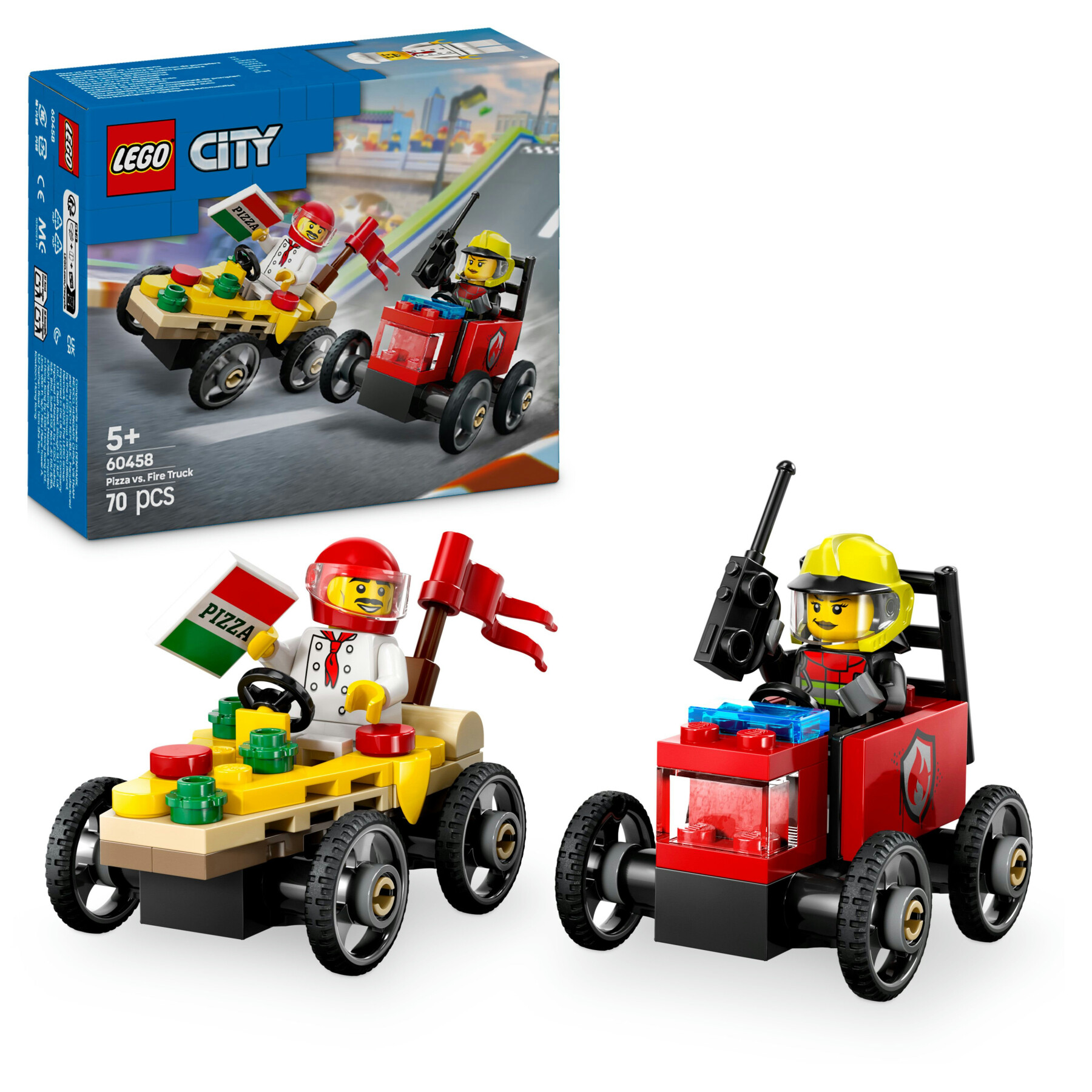 Lego city 60458 pack veicoli da corsa: pizzaiolo contro pompiere, macchine giocattolo con 2 minifigure, giochi per bambini 5+ - LEGO CITY