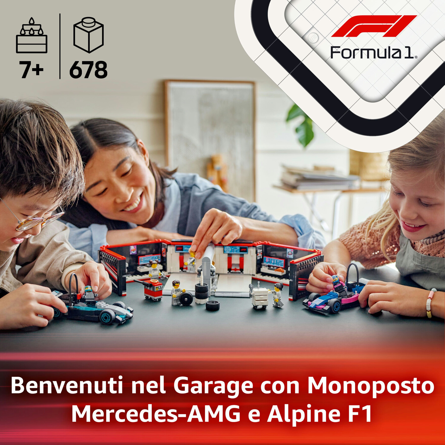 Lego city 60444 garage con monoposto mercedes-amg e alpine f1, auto da corsa giocattolo con 6 minifigure, regalo bambini 7+ - LEGO CITY