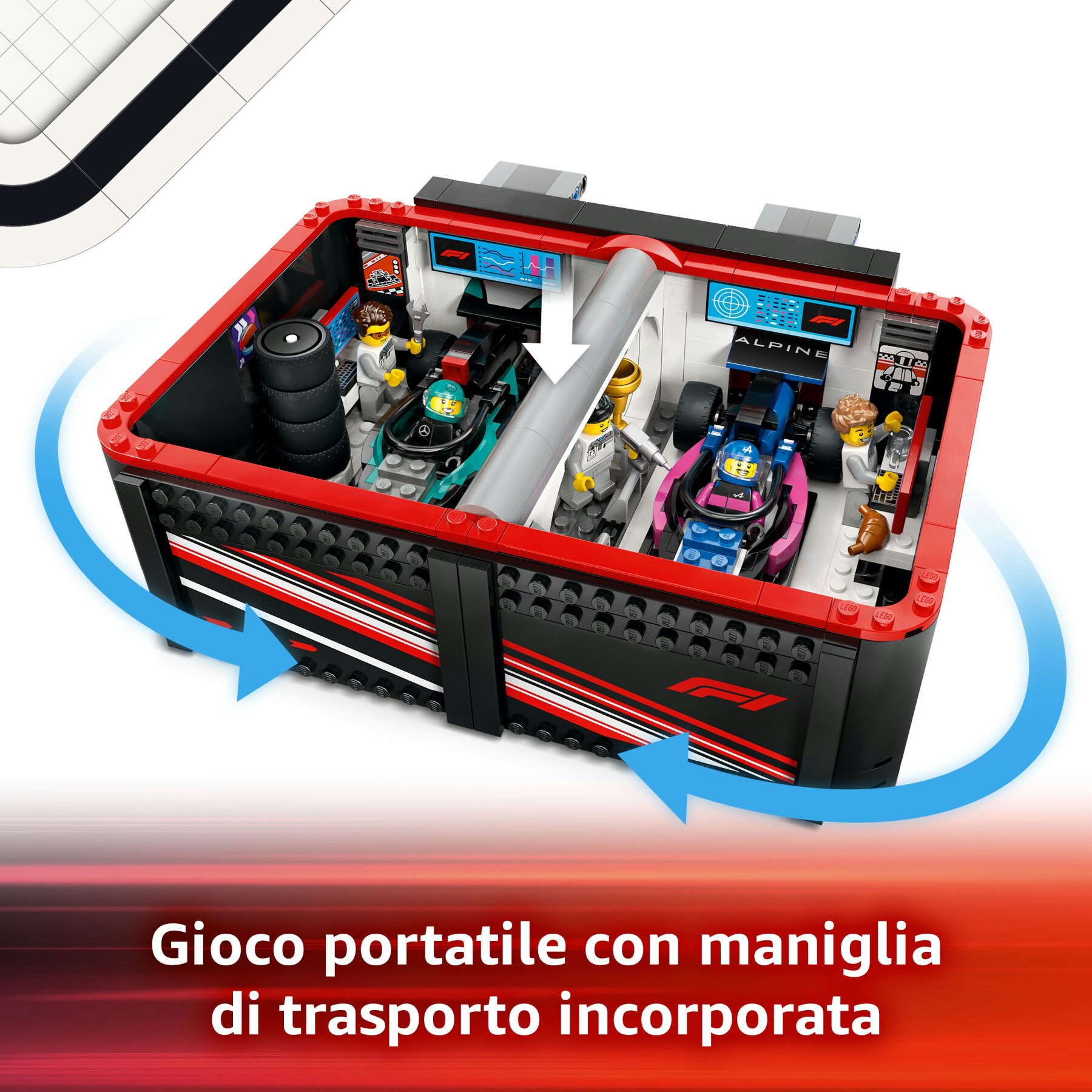 Lego city 60444 garage con monoposto mercedes-amg e alpine f1, auto da corsa giocattolo con 6 minifigure, regalo bambini 7+ - LEGO CITY