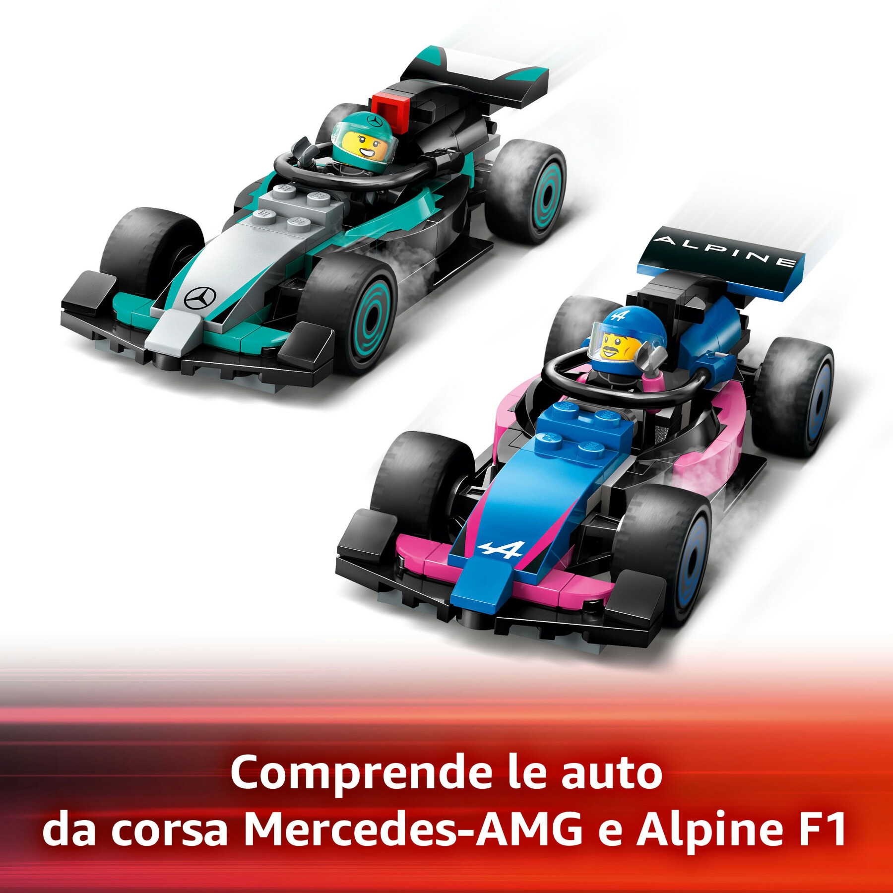 Lego city 60444 garage con monoposto mercedes-amg e alpine f1, auto da corsa giocattolo con 6 minifigure, regalo bambini 7+ - LEGO CITY