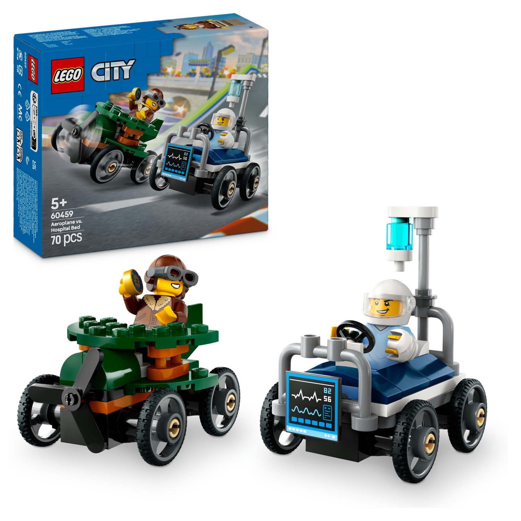 Lego city 60459 pack veicoli da corsa: aereo contro letto d’ospedale, auto giocattolo con 2 minifigure, giochi per bambini 5+ - LEGO CITY