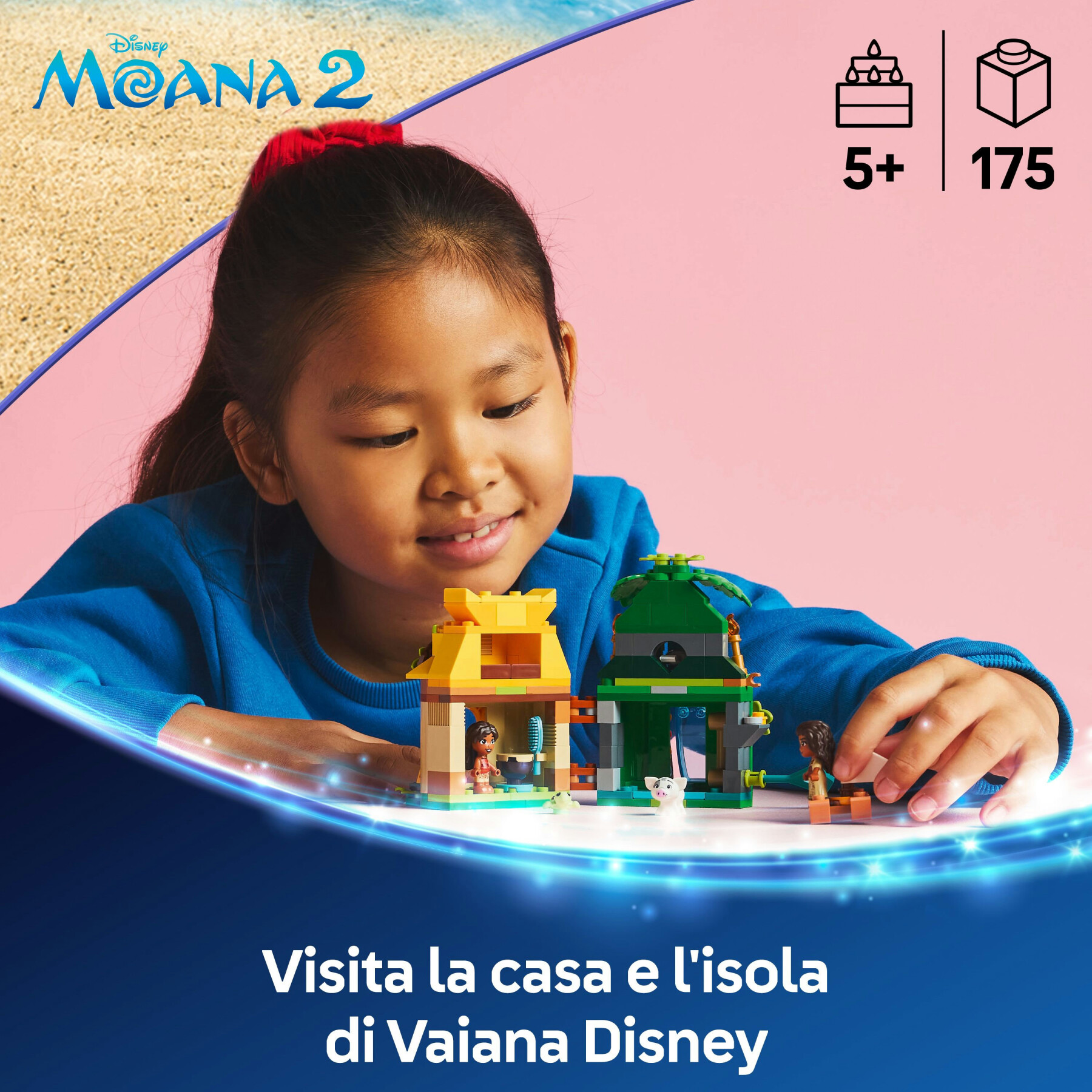 Lego  disney 43260 divertimento sull’isola di vaiana, casa delle bambole giocattolo, giochi bambini 5+, regalo da principesse - Lego