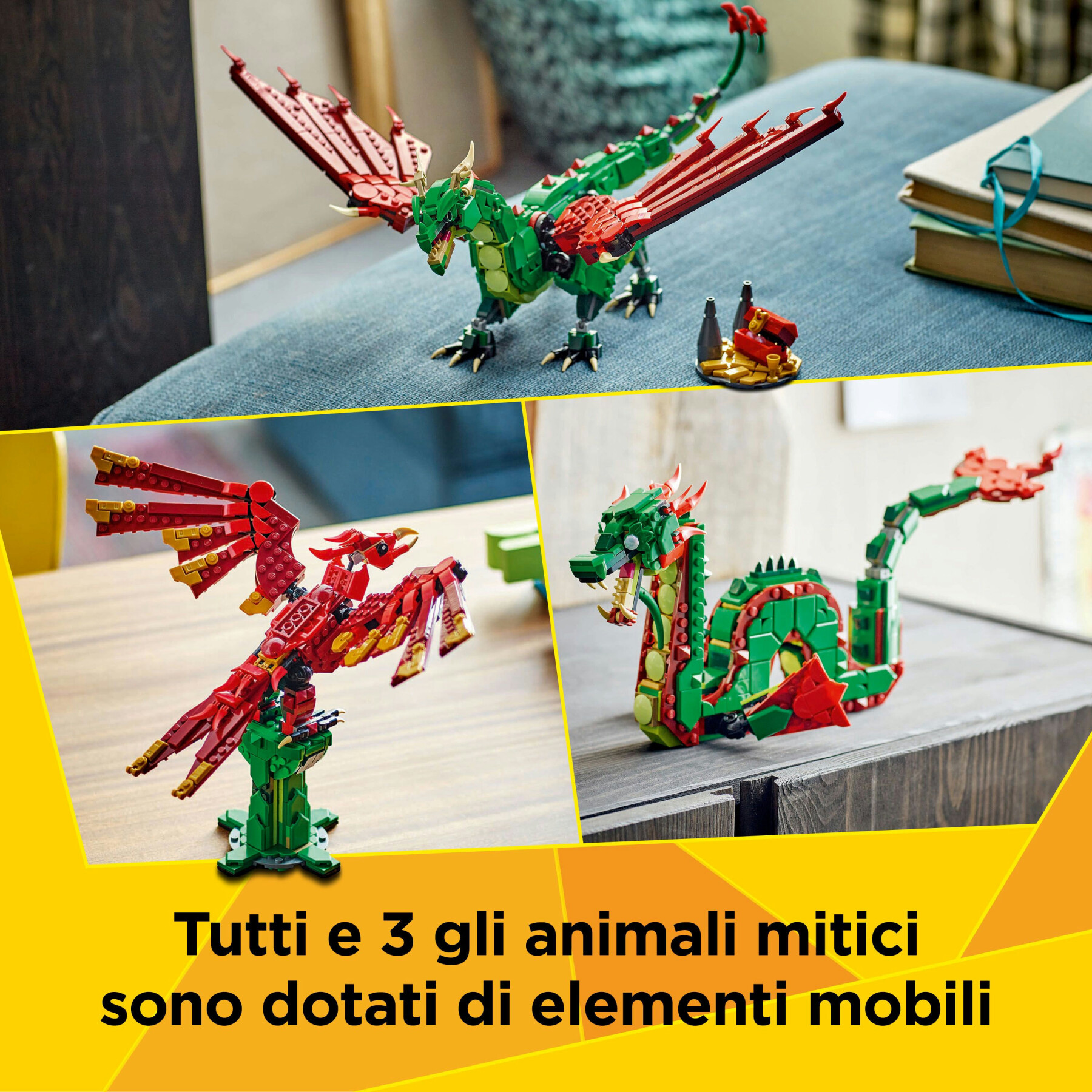Lego creator 3 in 1 31161 drago medievale giocattolo, si trasforma in serpente o fenice, animali da costruire per bambini 9+ - LEGO CREATOR