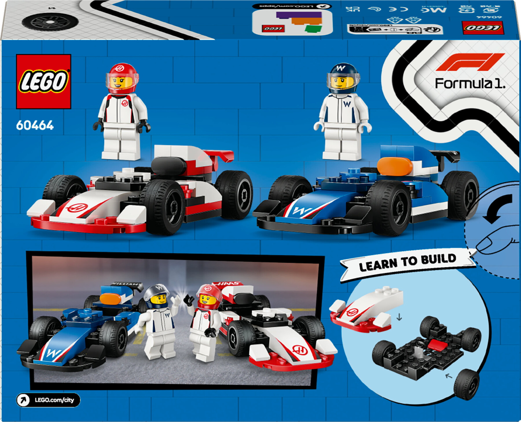 Lego city 60464 williams racing e haas f1, 2 modelli di auto con 2 minifigure, regalo bambini4+ fan delle macchine giocattolo - LEGO CITY