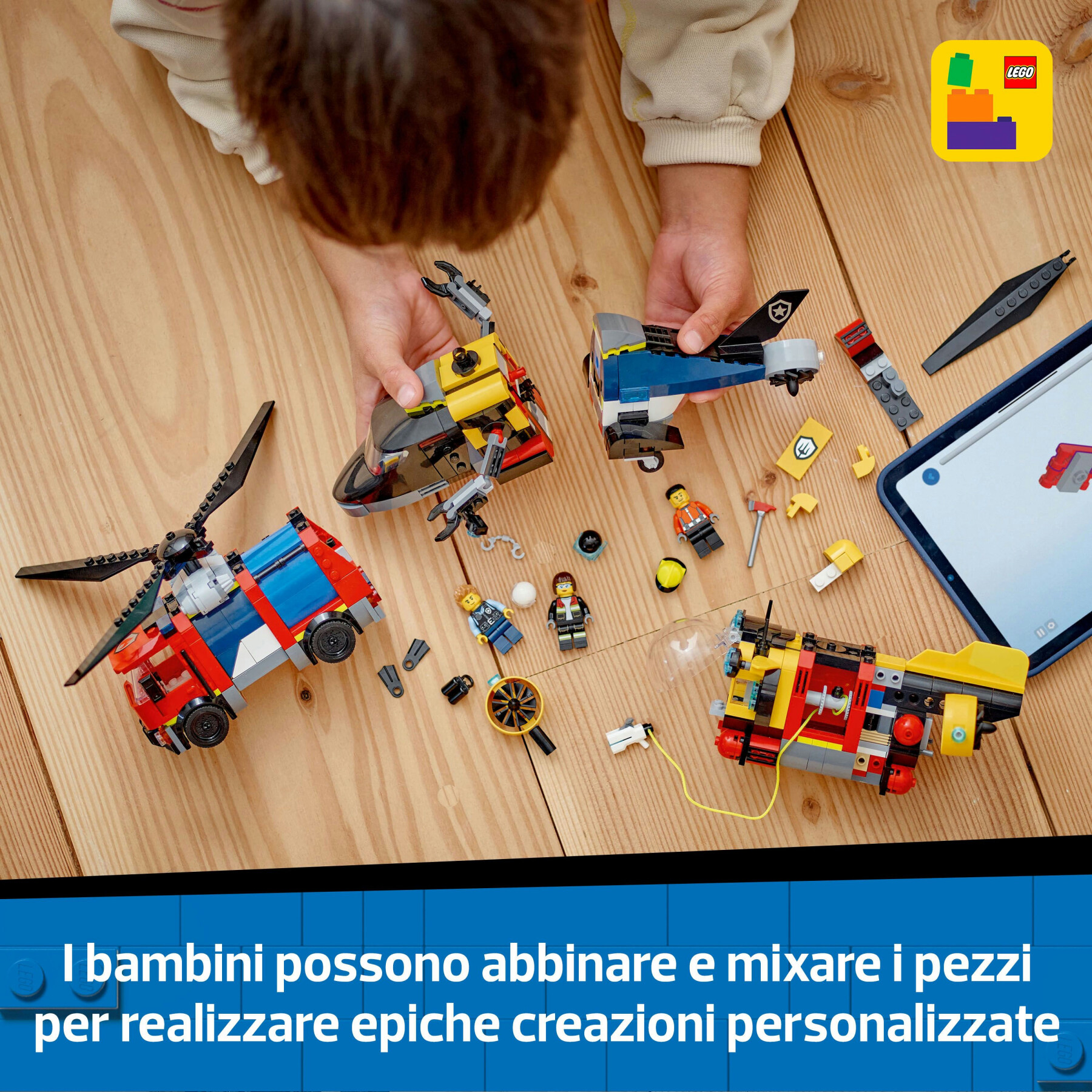 Lego city 60462 3in1 elicottero, autopompa e sottomarino - giocattolo combinabile con 3 minifigure, giochi per bambini 7+ - LEGO CITY