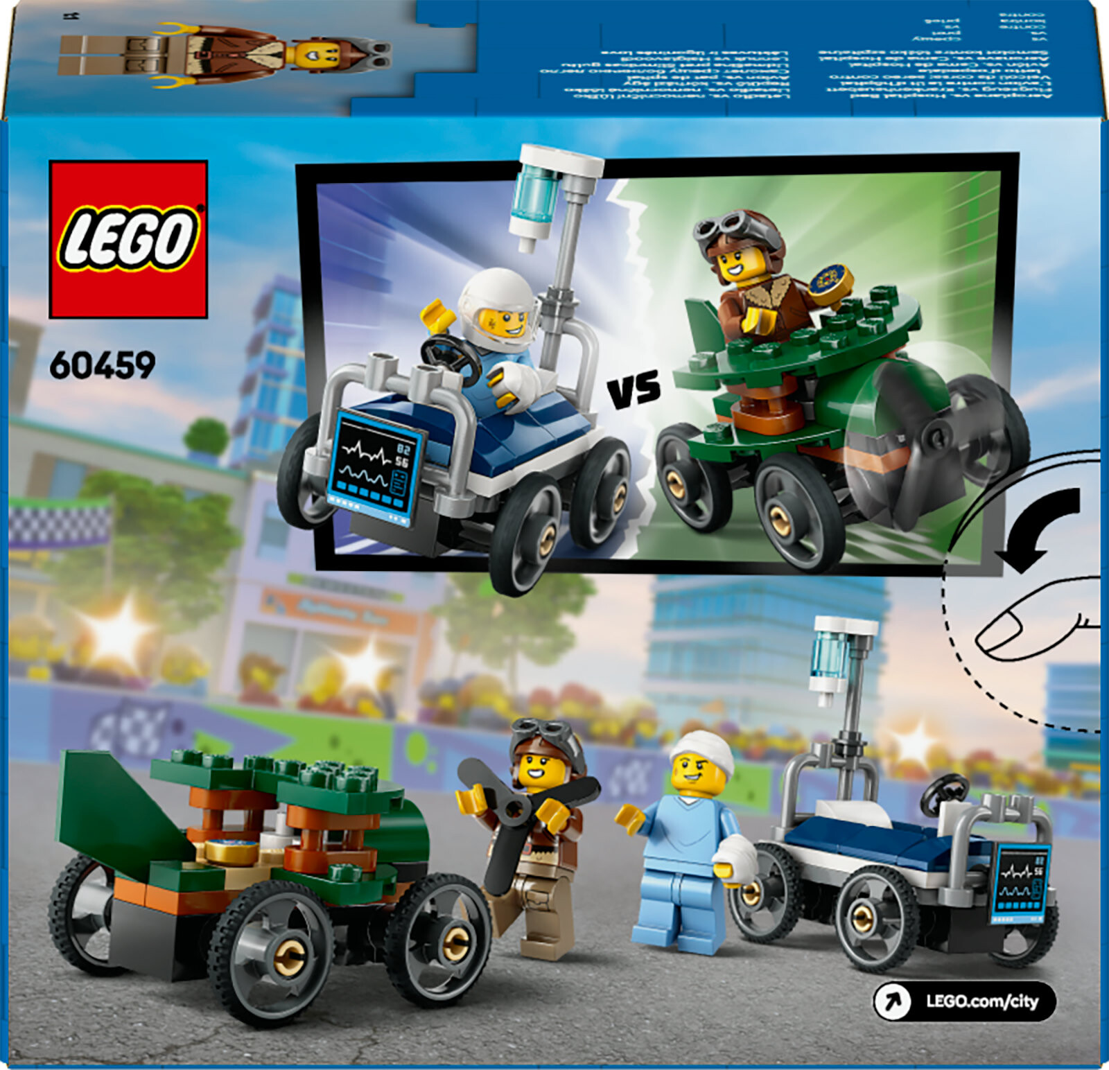 Lego city 60459 pack veicoli da corsa: aereo contro letto d’ospedale, auto giocattolo con 2 minifigure, giochi per bambini 5+ - LEGO CITY