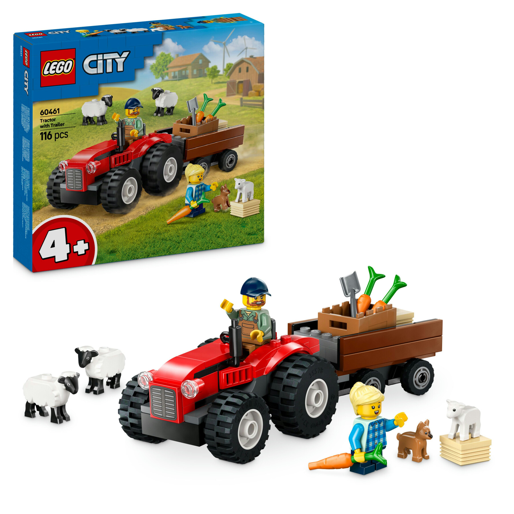 Lego city 60461 trattore agricolo rosso con rimorchio e pecore, veicolo e animali giocattolo, giochi montessori per bambini 4+ - LEGO CITY