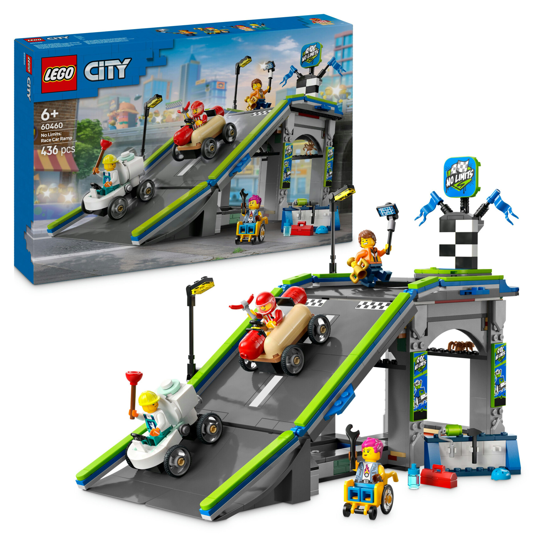 Lego city 60460 nessun limite: gara sulla pista a rampe, giocattolo con 2 modelli di auto e 4 minifigure, giochi bambini 6+ - LEGO CITY