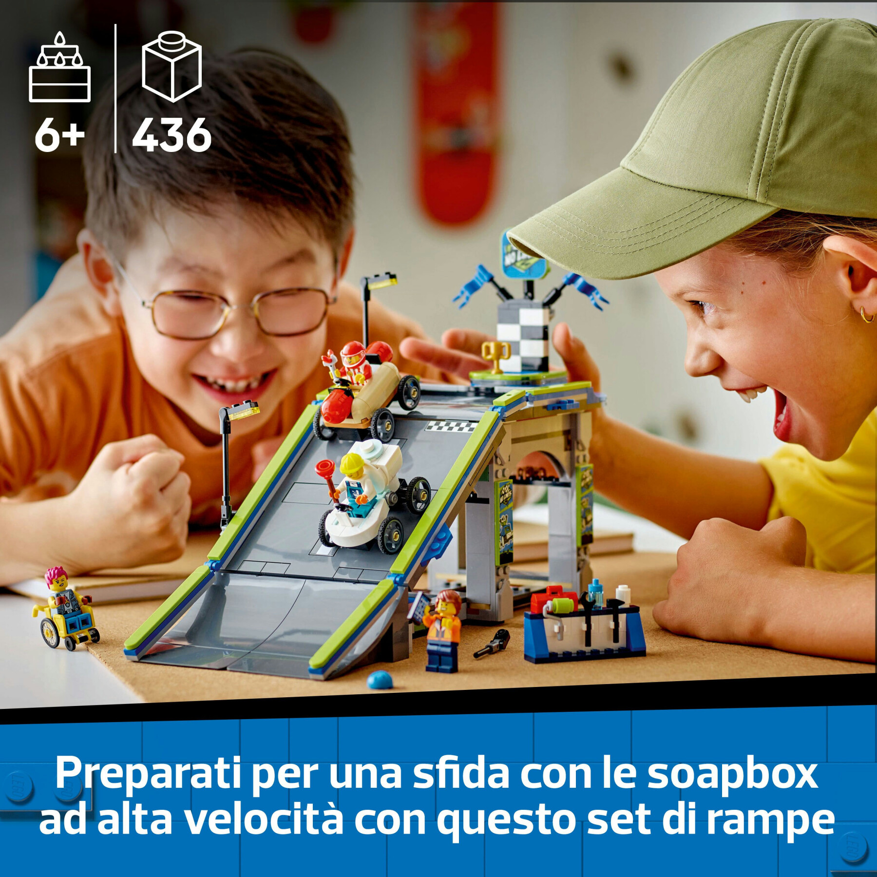 Lego city 60460 nessun limite: gara sulla pista a rampe, giocattolo con 2 modelli di auto e 4 minifigure, giochi bambini 6+ - LEGO CITY