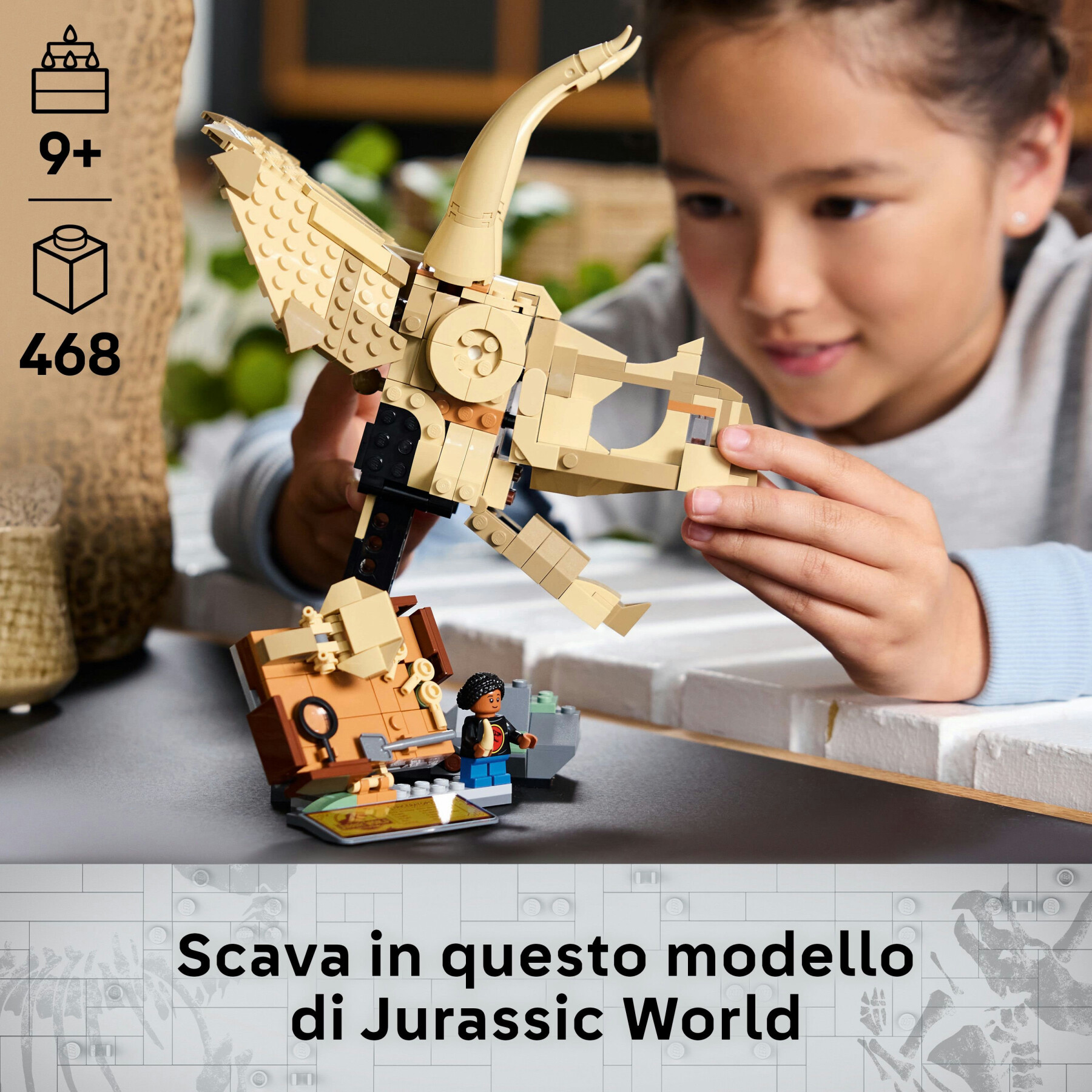 Lego jurassic world 76969 fossili di dinosauro: teschio di triceratopo, giocattolo con supporto e minifigure, giochi bambini 9+ - LEGO JURASSIC PARK/W