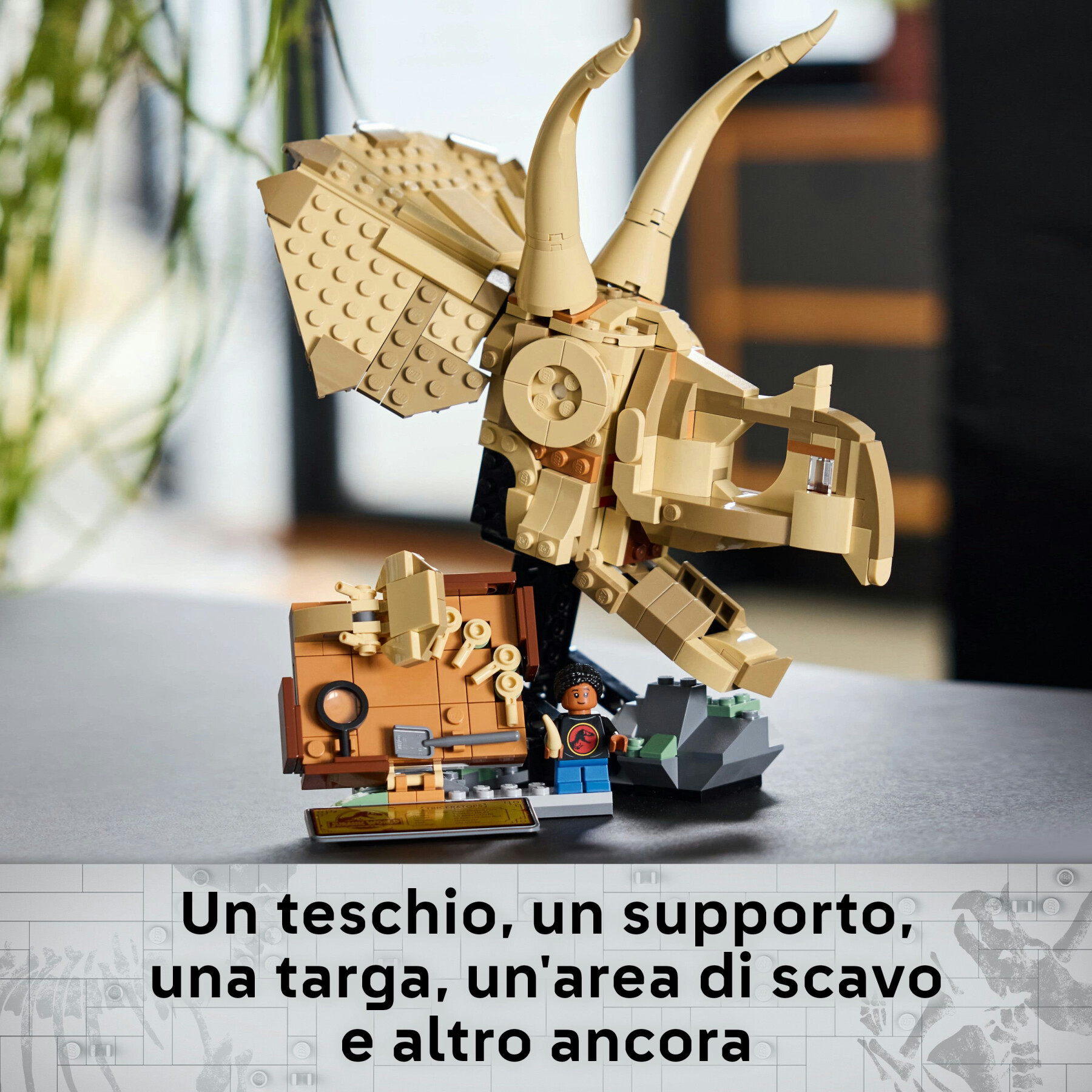 Lego jurassic world 76969 fossili di dinosauro: teschio di triceratopo, giocattolo con supporto e minifigure, giochi bambini 9+ - LEGO JURASSIC PARK/W