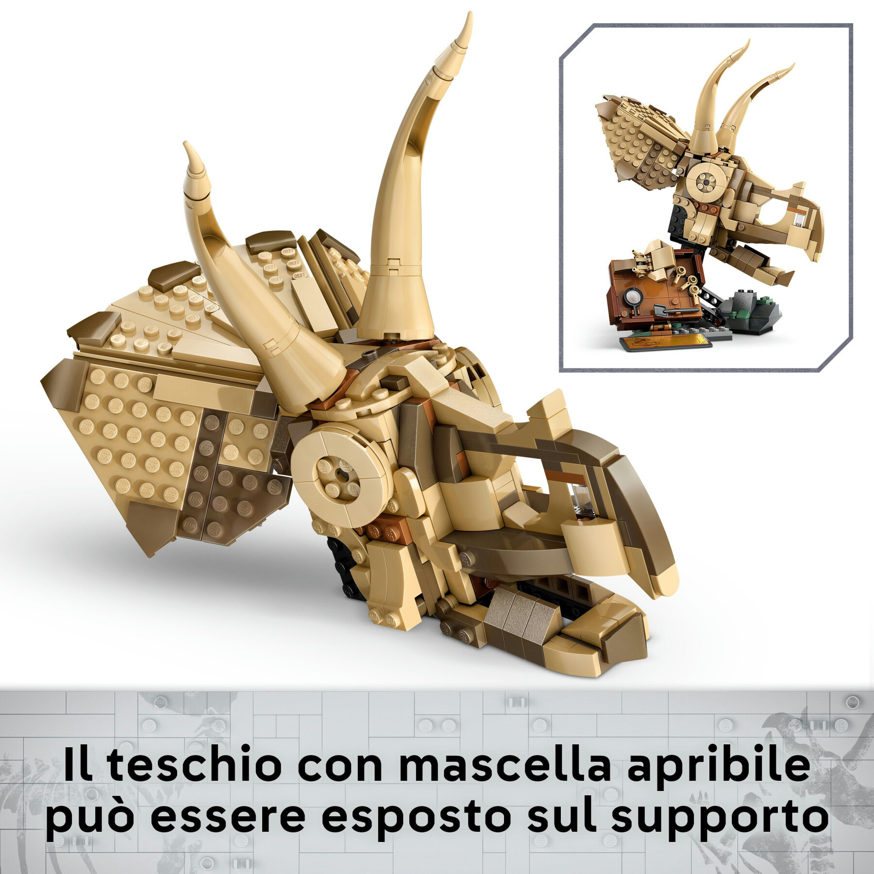 Lego jurassic world 76969 fossili di dinosauro: teschio di triceratopo, giocattolo con supporto e minifigure, giochi bambini 9+ - LEGO JURASSIC PARK/W