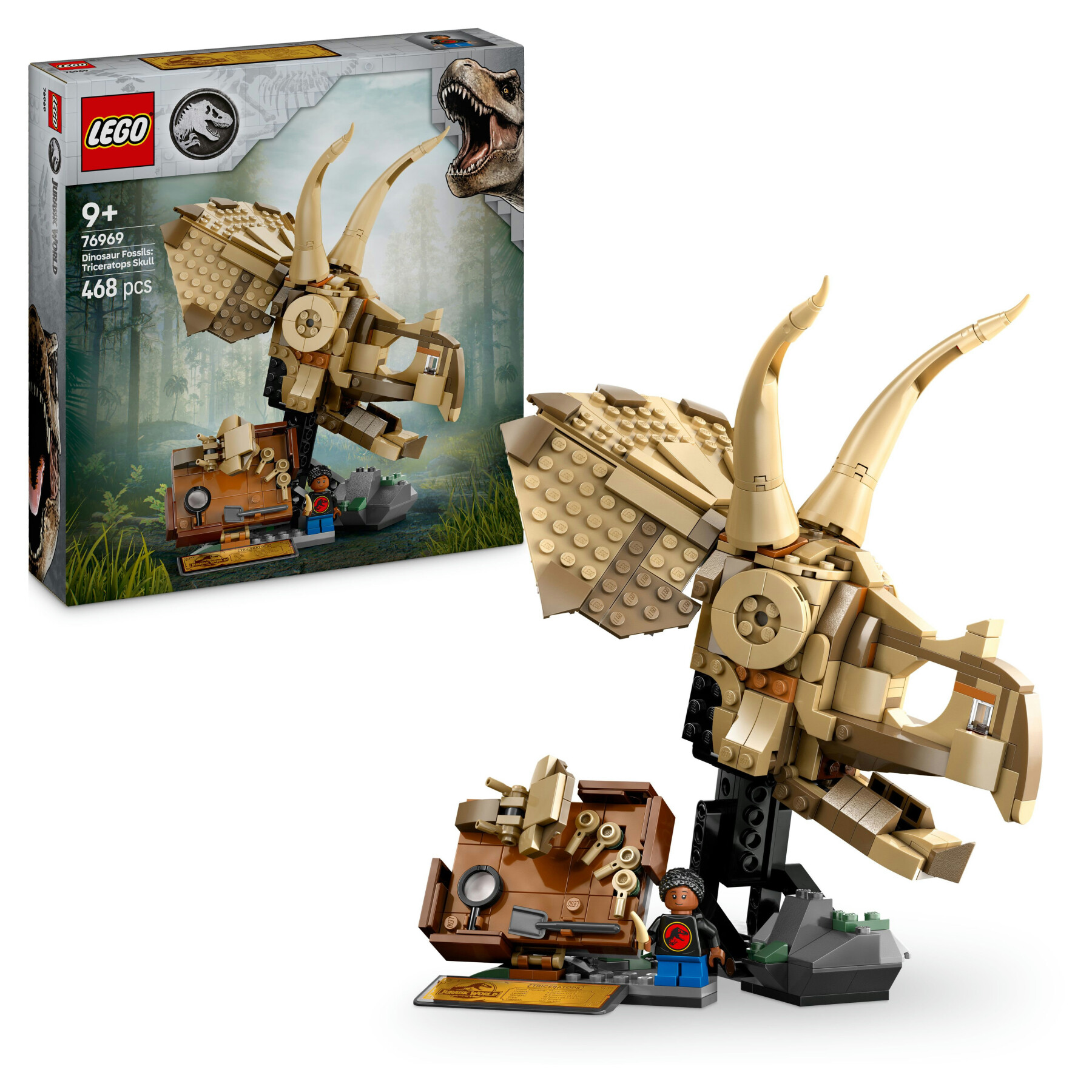 Lego jurassic world 76969 fossili di dinosauro: teschio di triceratopo, giocattolo con supporto e minifigure, giochi bambini 9+ - LEGO JURASSIC PARK/W