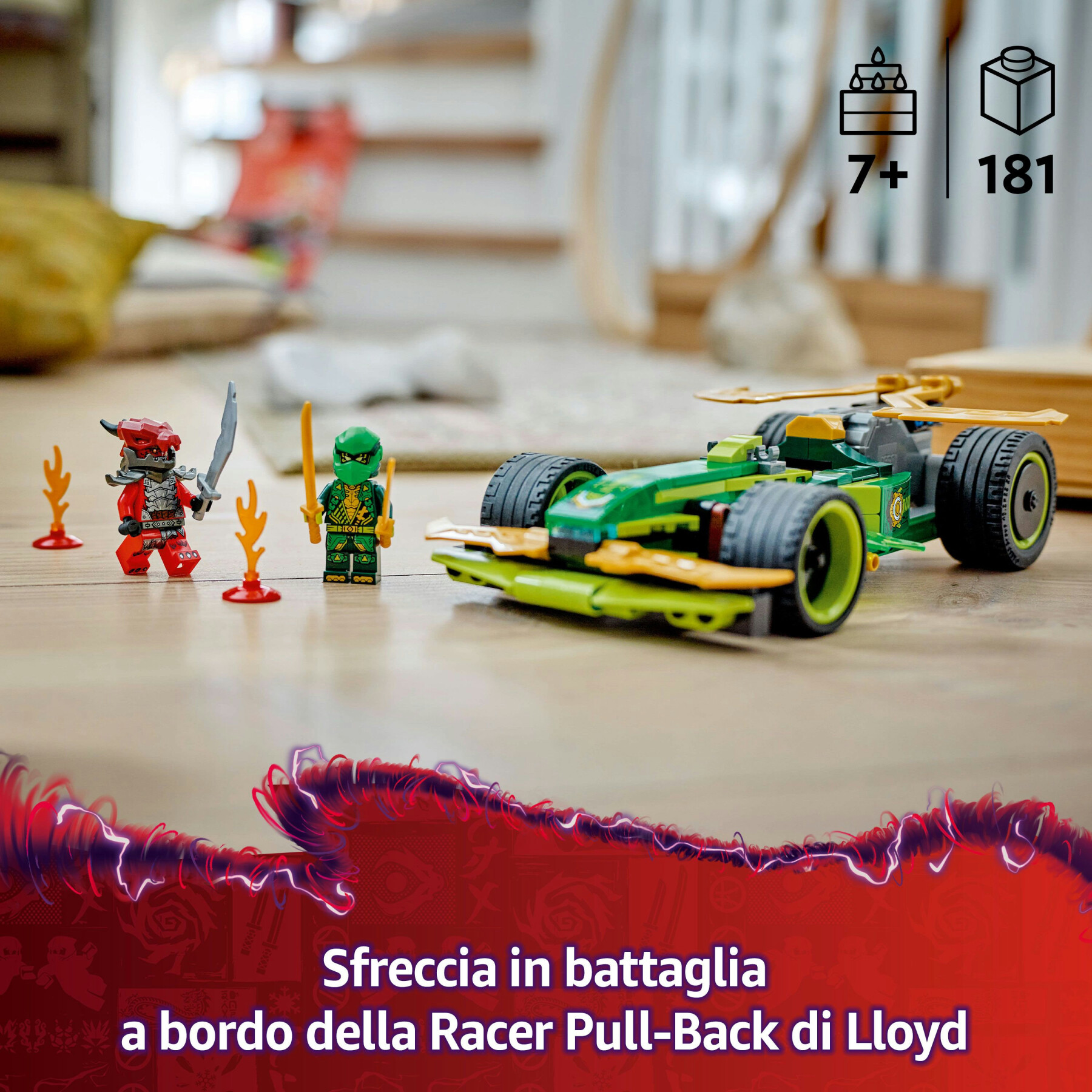 Lego ninjago 71828 racer pull-back di lloyd - modello di auto da corsa giocattolo con 2 minifigure e armi, giochi bambini 7+ - LEGO NINJAGO
