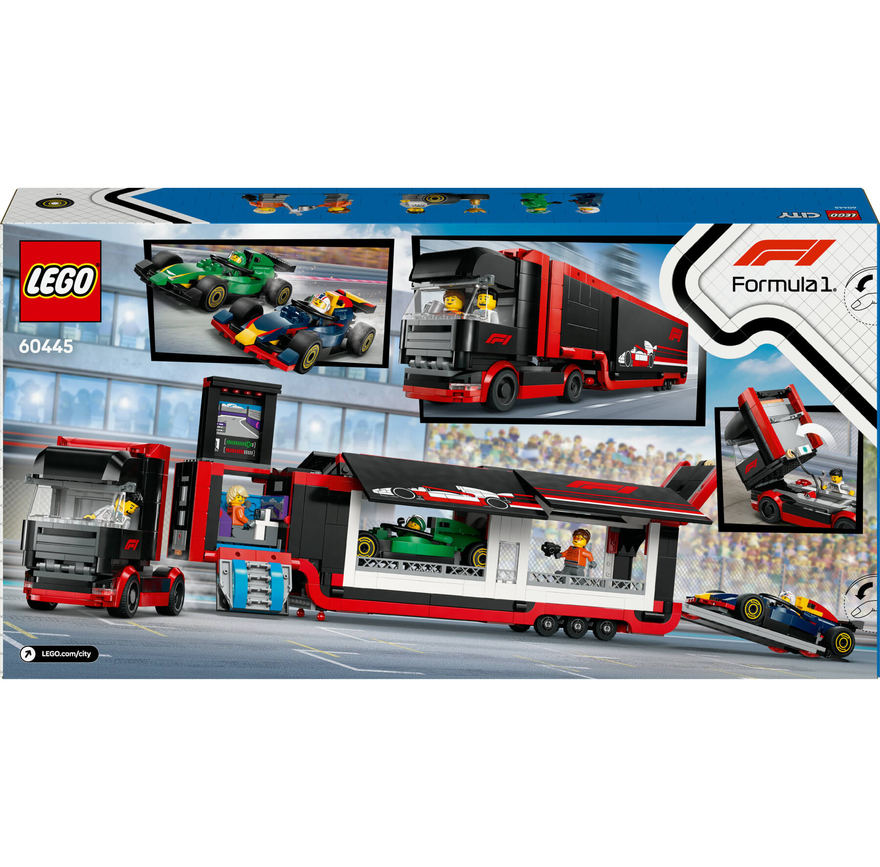 Lego city 60445 autotrasportatore f1 con monoposto rb20 e amr24 f1 - camion giocattolo con 2 modelli di auto e 5 minifigure - LEGO CITY