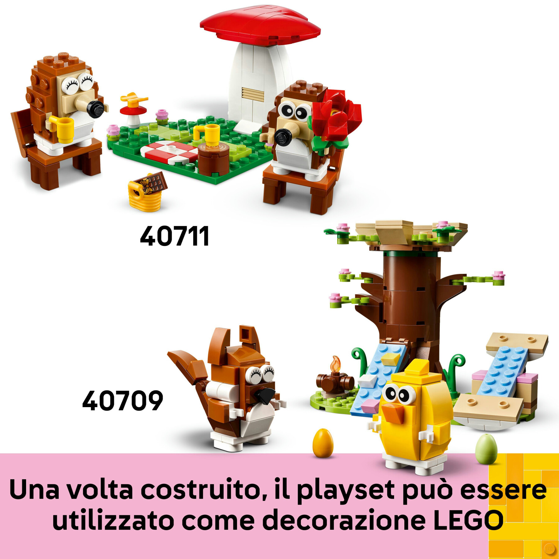 Lego 40711  l'appuntamento romantico dei ricci, giochi creativi per bambini 8+ con 2 animali giocattolo, un fungo e una base - Lego