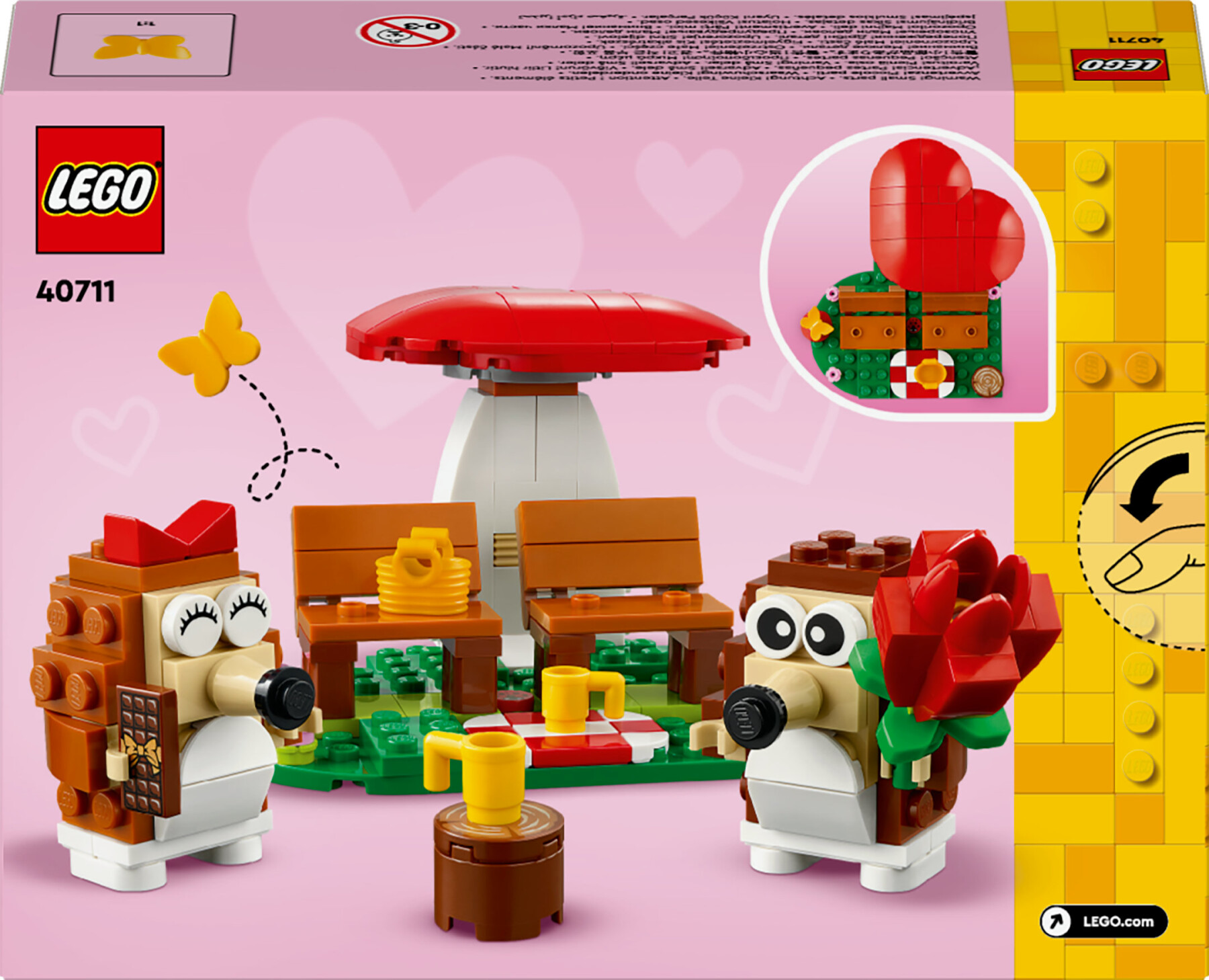 Lego 40711  l'appuntamento romantico dei ricci, giochi creativi per bambini 8+ con 2 animali giocattolo, un fungo e una base - Lego