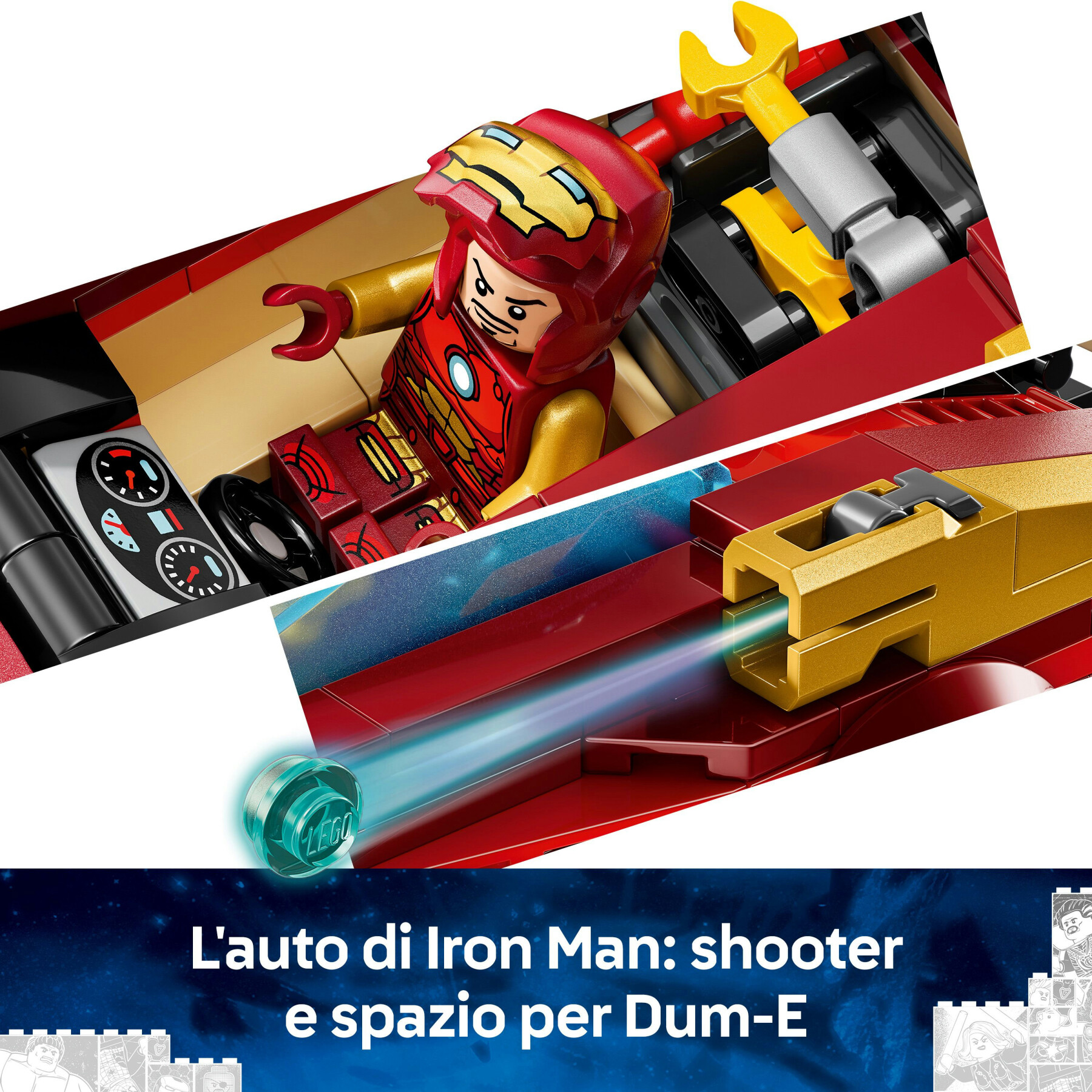 Lego marvel 76310 auto di iron man car e black panther contro hulk rosso, macchina giocattolo, aereo e 3 minifigure, bambini7+ - LEGO SUPER HEROES