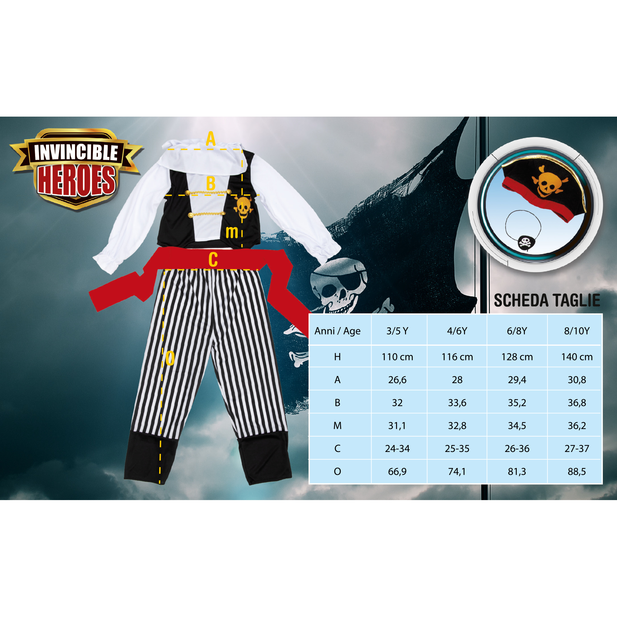 Costume pirata per bambini disponibile in diverse taglie - INVINCIBLE HEROES