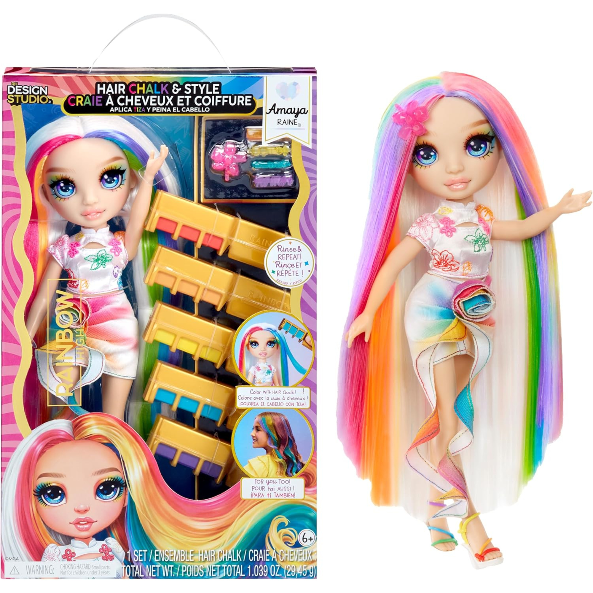 Rainbow high bambola hair chalk & style - amaya - bambola arcobaleno da 28 cm, gesso per capelli lavabile - Rainbow High