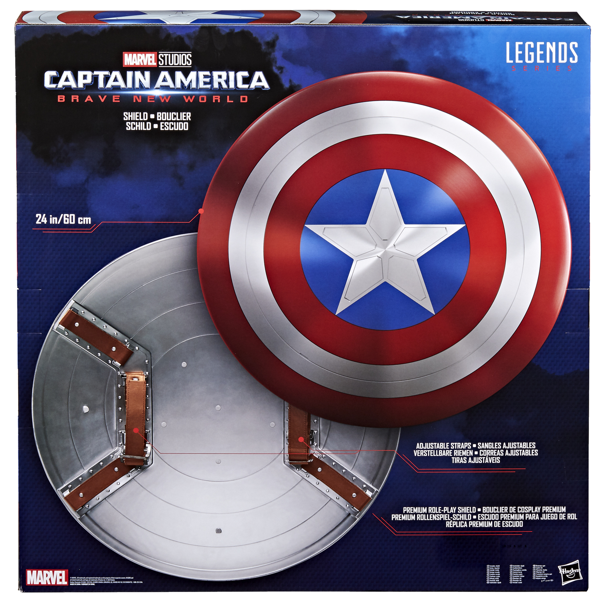 Scudo captain america hasbro marvel legends - replica premium 60cm, dettagli eccezionali, cinghie regolabili, perfetto per collezionisti e cosplay - Avengers