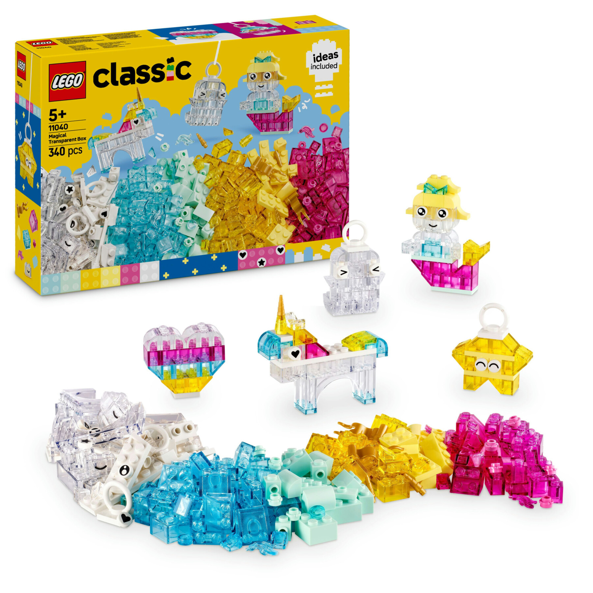 Lego classic 11040 scatola magica trasparente, mattoncini colorati per unicorni giocattolo, draghi, uccelli e altro, bambini5+