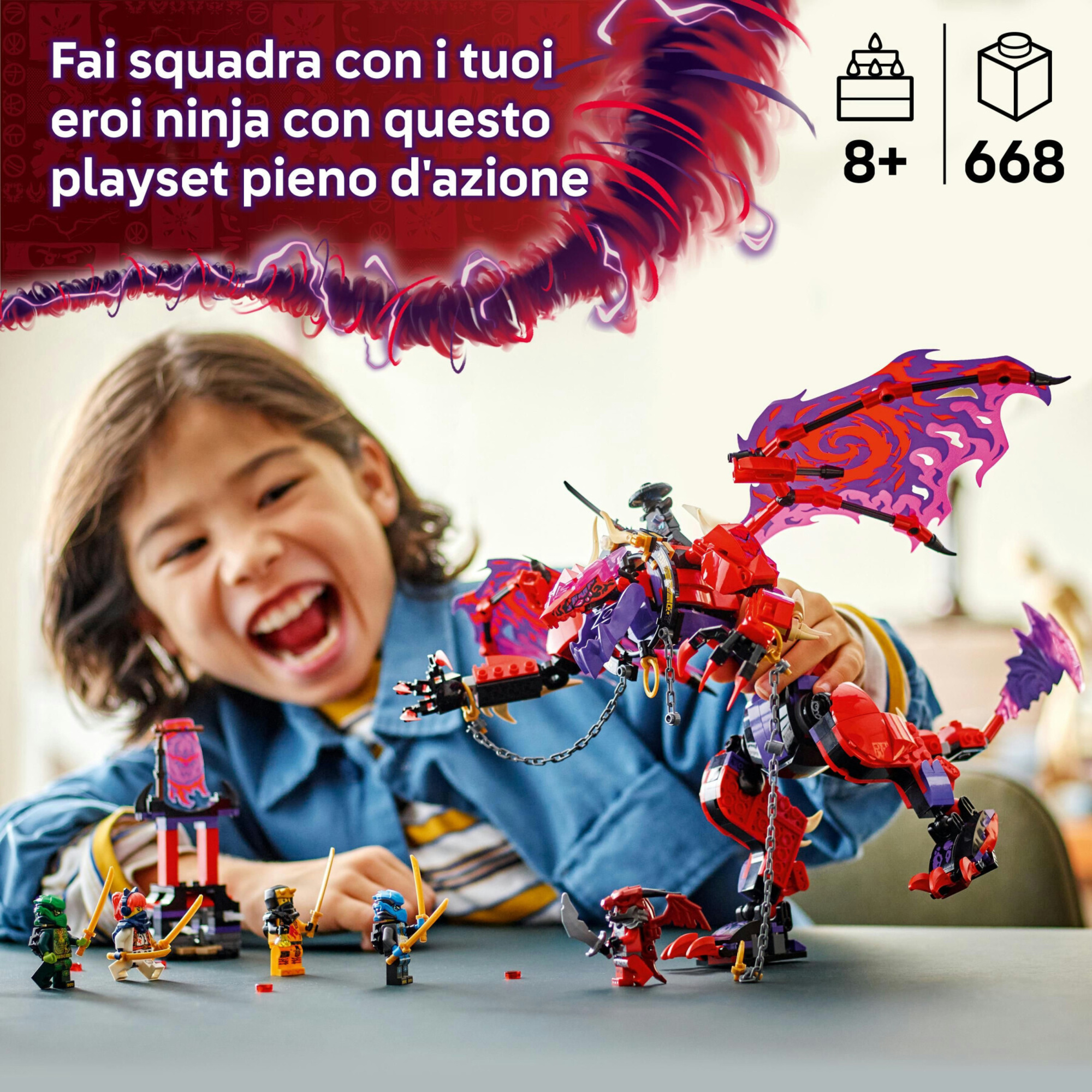 Lego ninjago 71832 thunderfang, il drago del caos, action figure giocattolo snodabile con 6 personaggi, giochi per bambini 8+ - LEGO NINJAGO