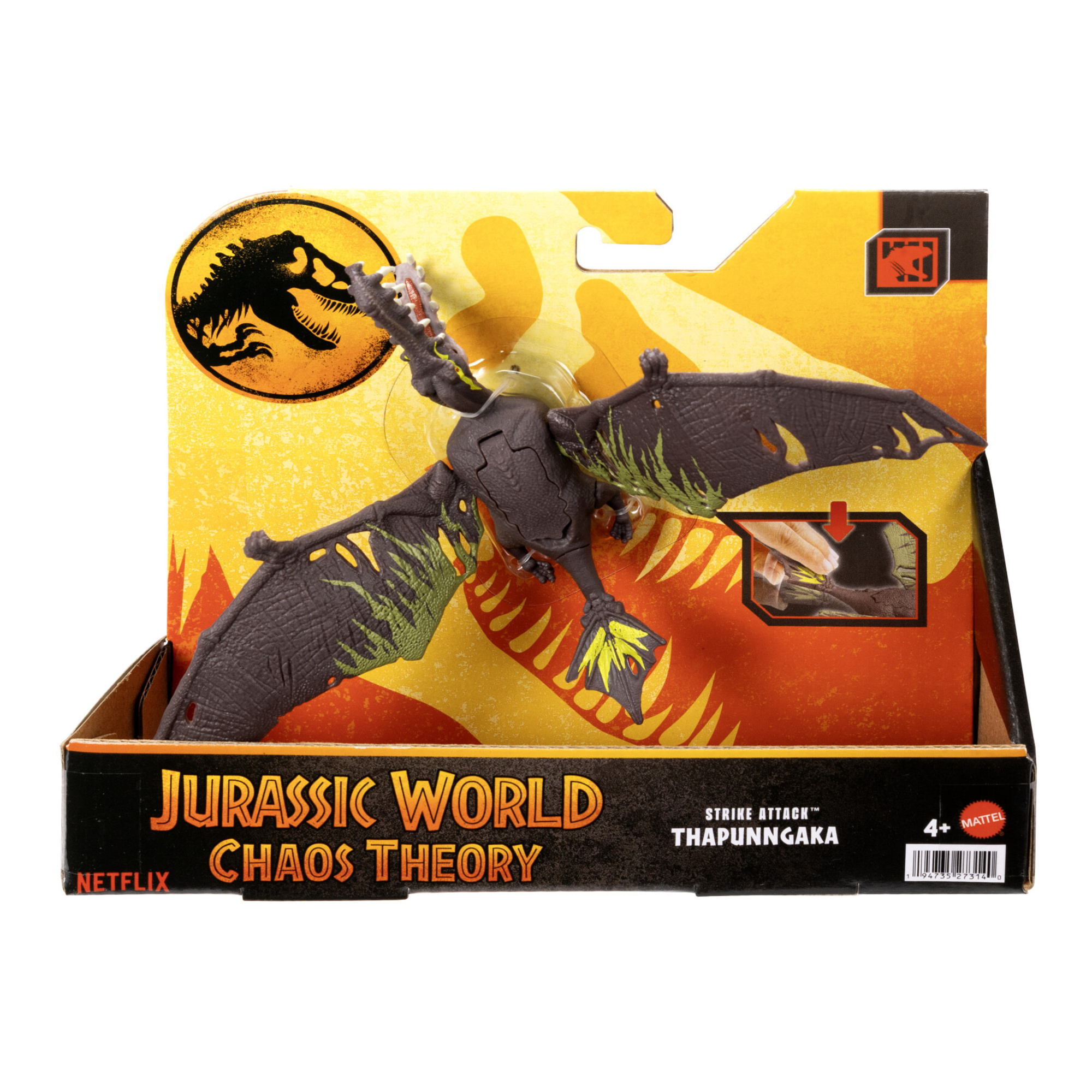 Mattel jurassic world attacco fatale - thapunngaka shawi con articolazioni e azione d'attacco - Jurassic World