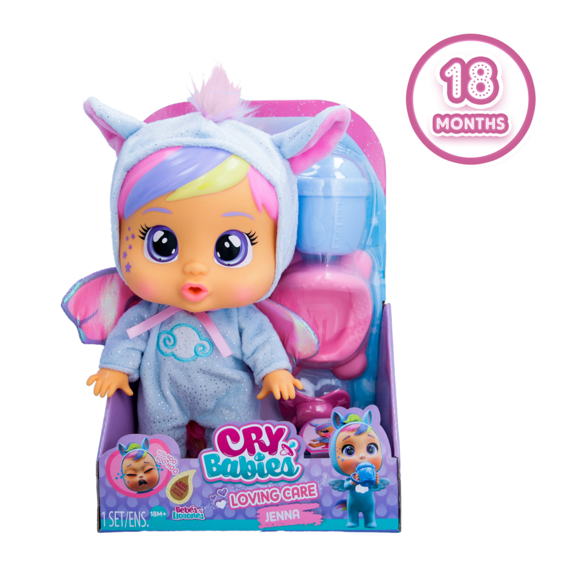 Cry babies loving care dreamy, jenna e hannah, bambola singola assortita con 3 accessori ciascuna, piangono lacrime vere - CRY BABIES