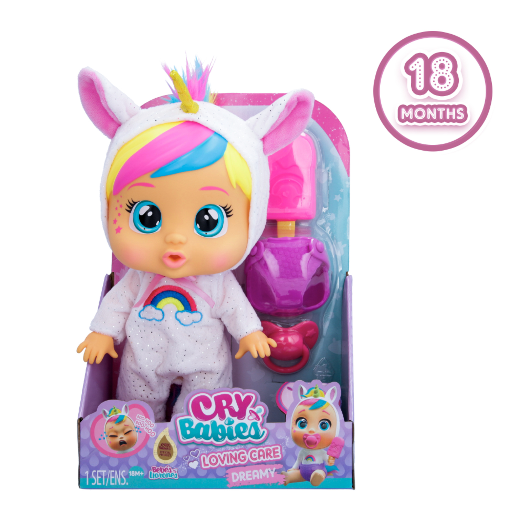 Cry babies loving care dreamy, jenna e hannah, bambola singola assortita con 3 accessori ciascuna, piangono lacrime vere - CRY BABIES