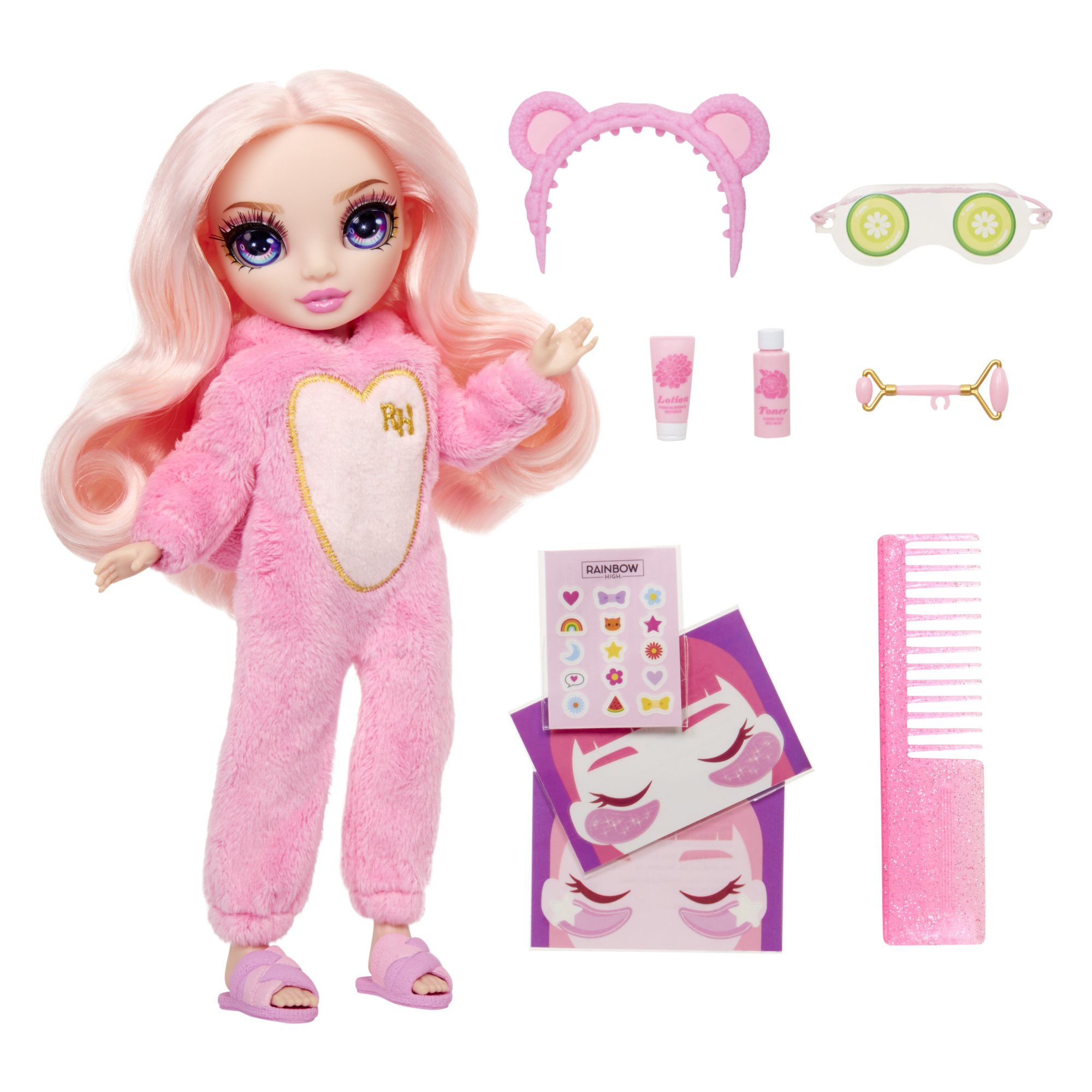 Rainbow high junior high pj party - bella parker - bambola snodata da 22 cm con morbida tutina, pantofole e accessori da gioco - Rainbow High