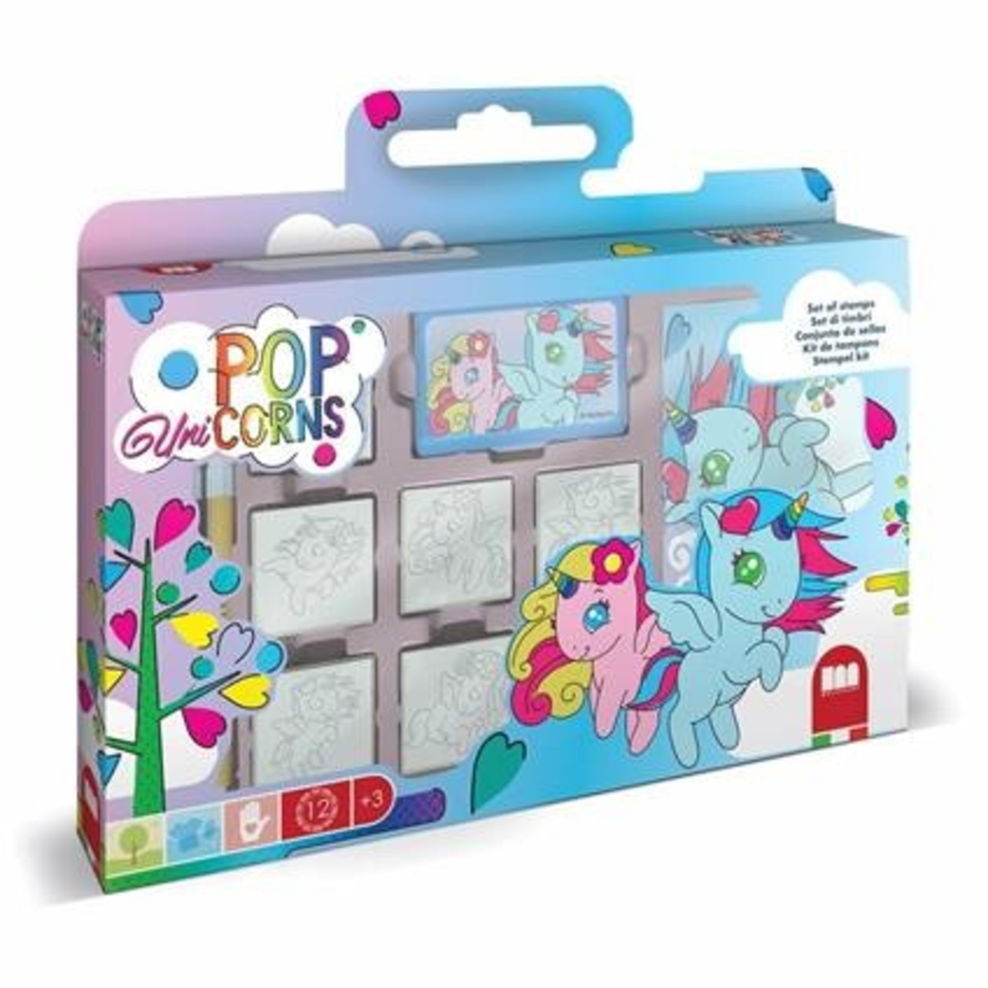 Multiprint - set valigetta 7 timbri per bambini pop unicorno - 