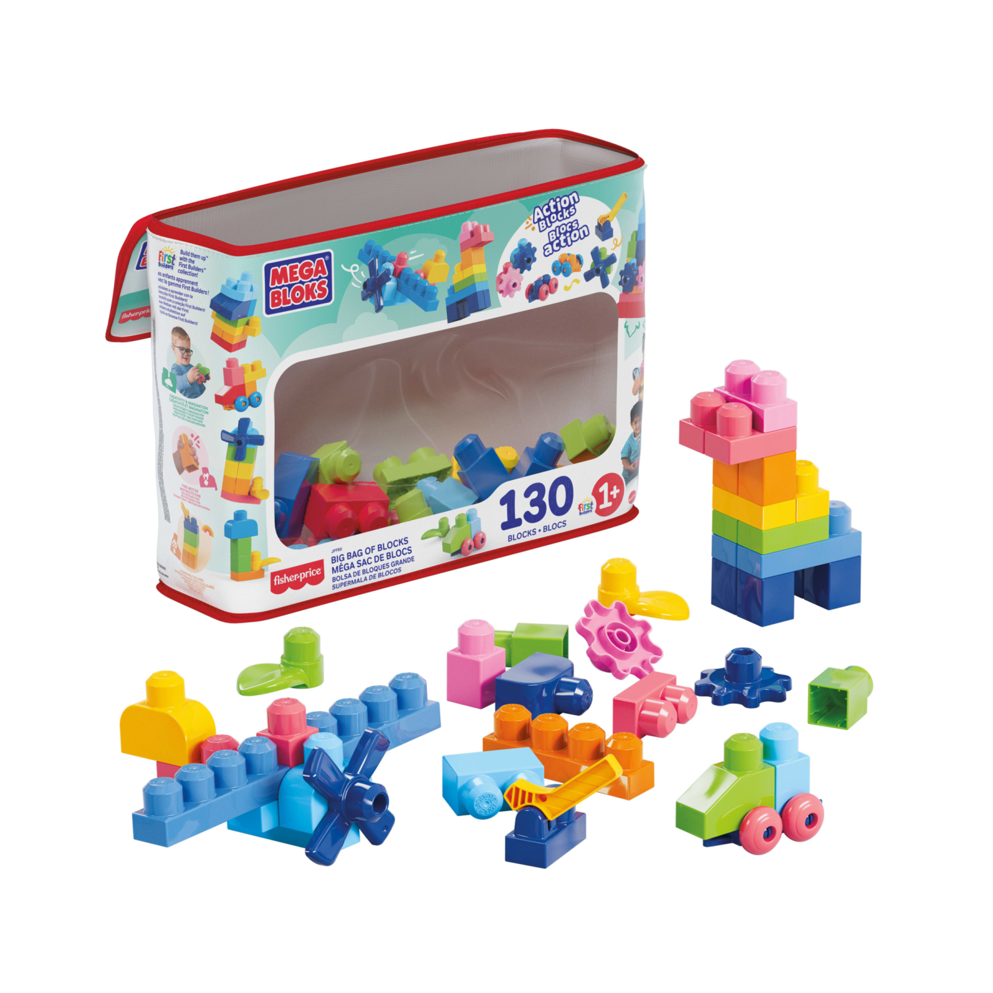 Mega bloks - sacca grande, 130 blocchi colorati e pezzi speciali inclusi - MEGA BLOKS