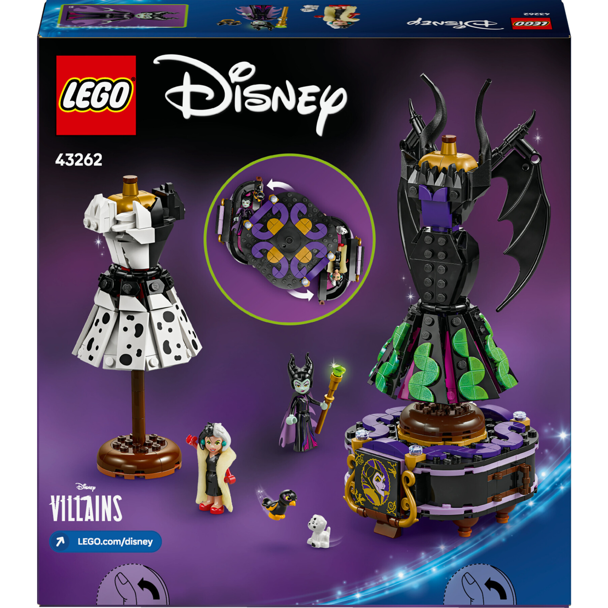Lego | disney 43262 abiti di malefica e crudelia de mon, giochi fantasy per  bambini 9+ anni con espositore e 2 mini bamboline - Disney