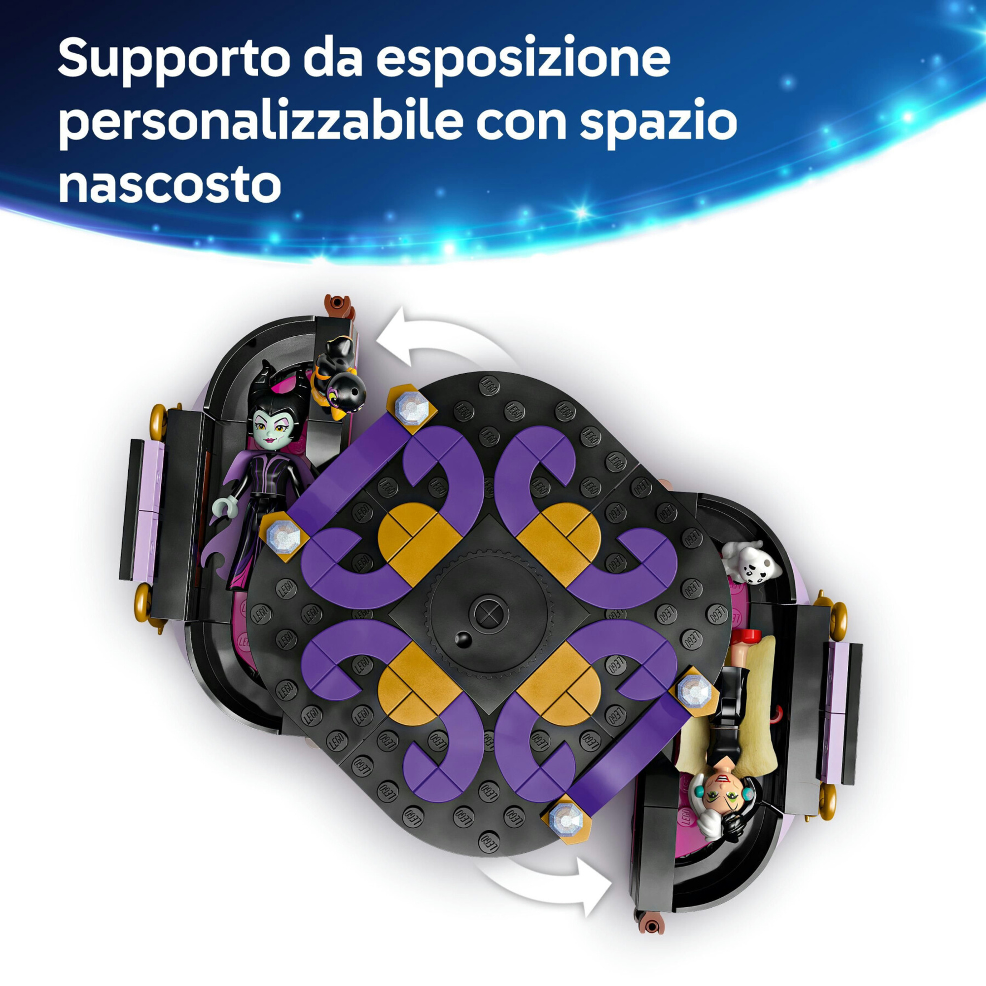 Lego | disney 43262 abiti di malefica e crudelia de mon, giochi fantasy per  bambini 9+ anni con espositore e 2 mini bamboline - Disney
