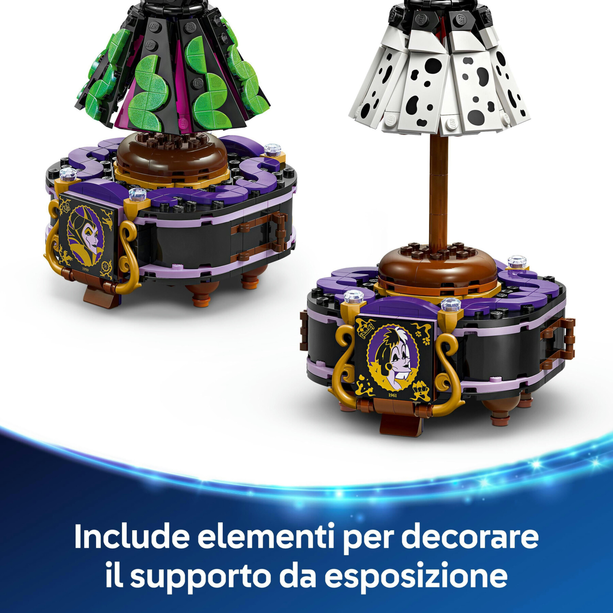 Lego | disney 43262 abiti di malefica e crudelia de mon, giochi fantasy per  bambini 9+ anni con espositore e 2 mini bamboline - Disney