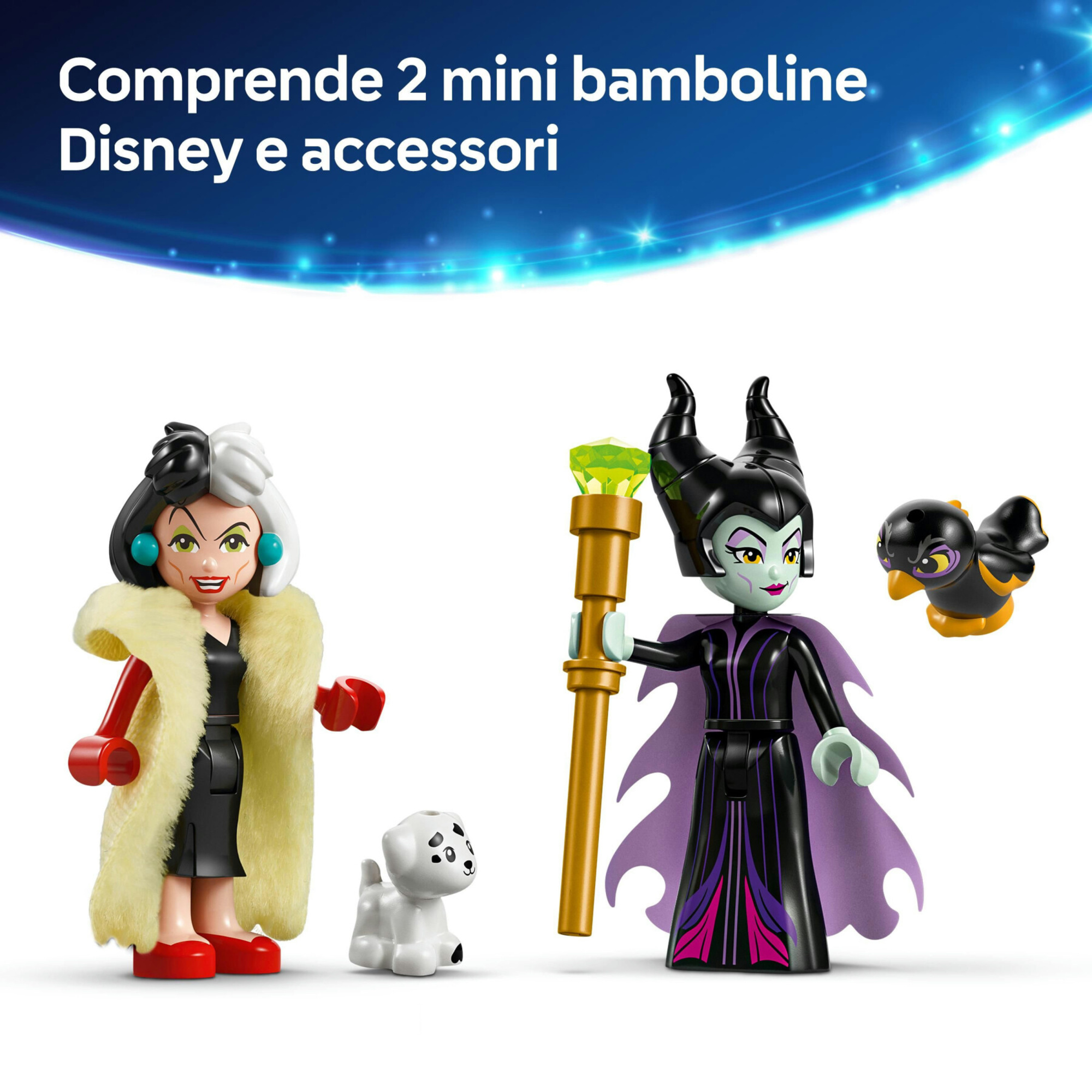 Lego | disney 43262 abiti di malefica e crudelia de mon, giochi fantasy per  bambini 9+ anni con espositore e 2 mini bamboline - Disney