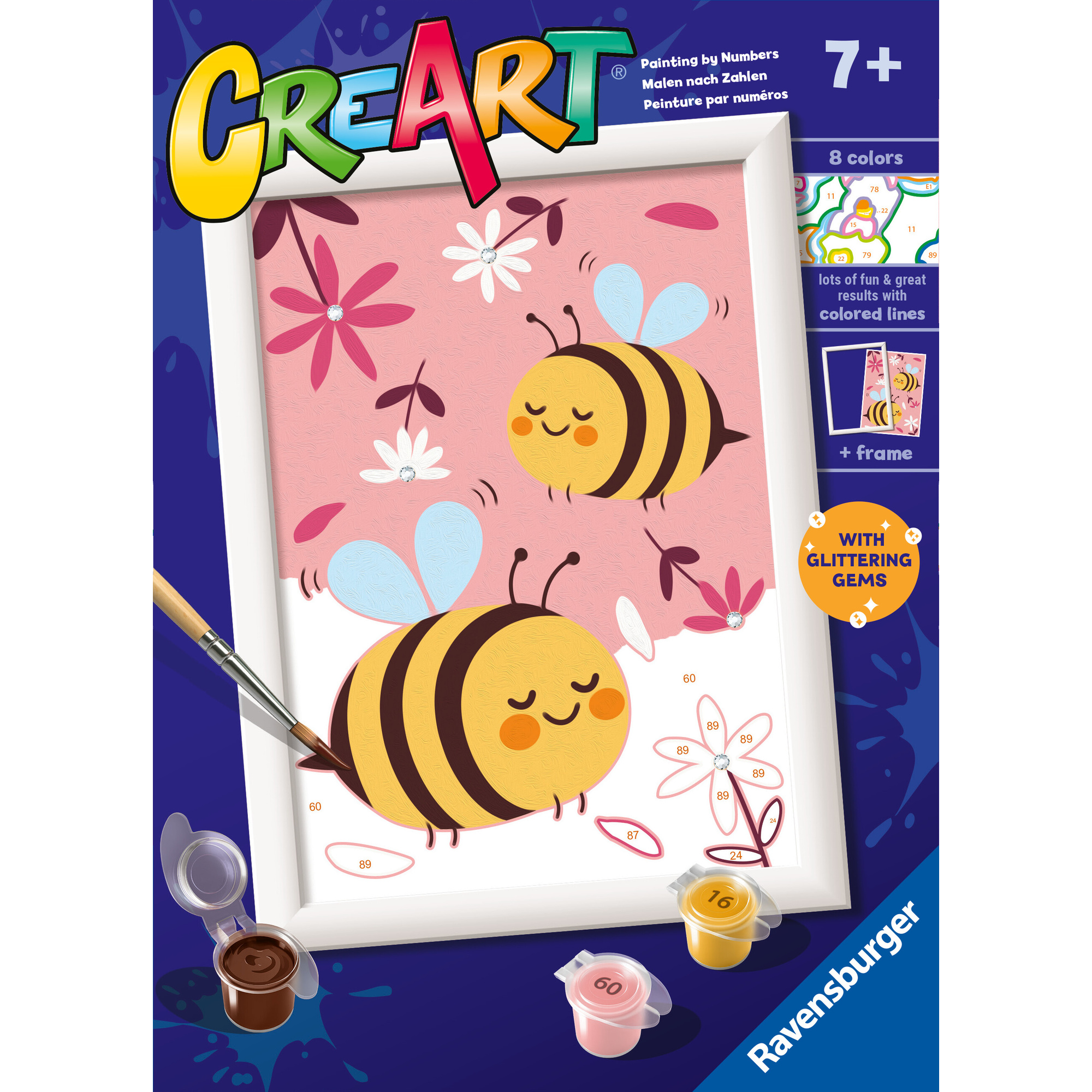 Ravensburger creart - apette felici - kit per dipingere con numeri, 7+ anni - RAVENSBURGER