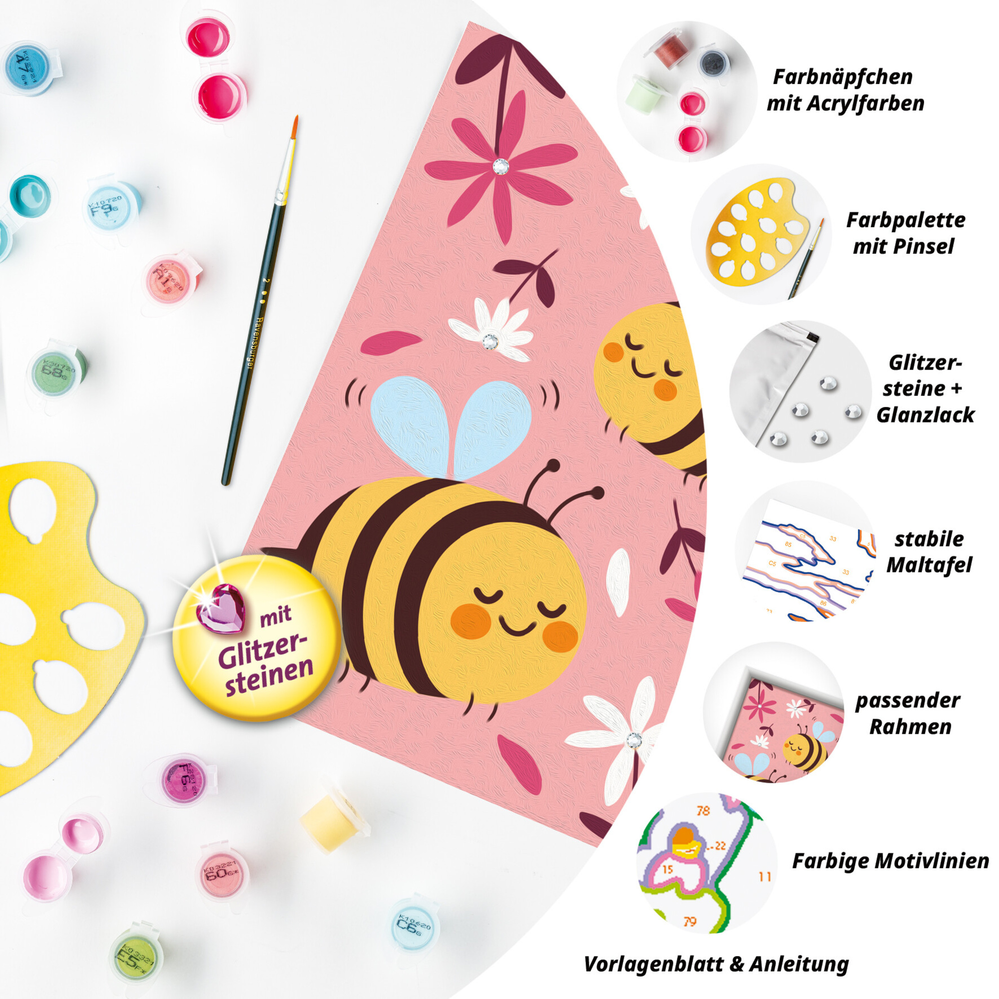Ravensburger creart - apette felici - kit per dipingere con numeri, 7+ anni - RAVENSBURGER