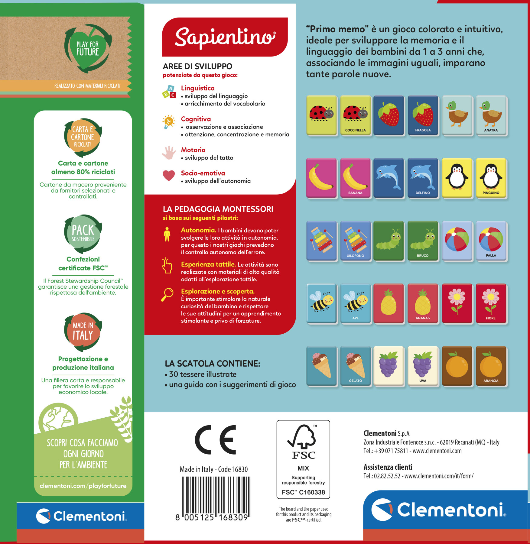 Clementoni - montessori flashcards baby - primo memo - 16830 - SAPIENTINO