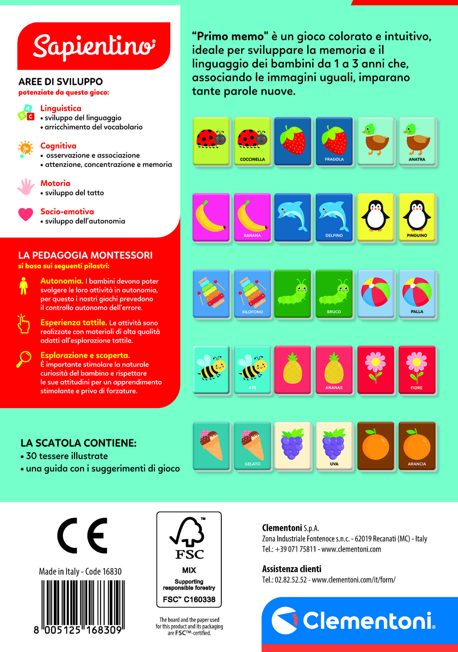 Clementoni - montessori flashcards baby - primo memo - 16830 - SAPIENTINO