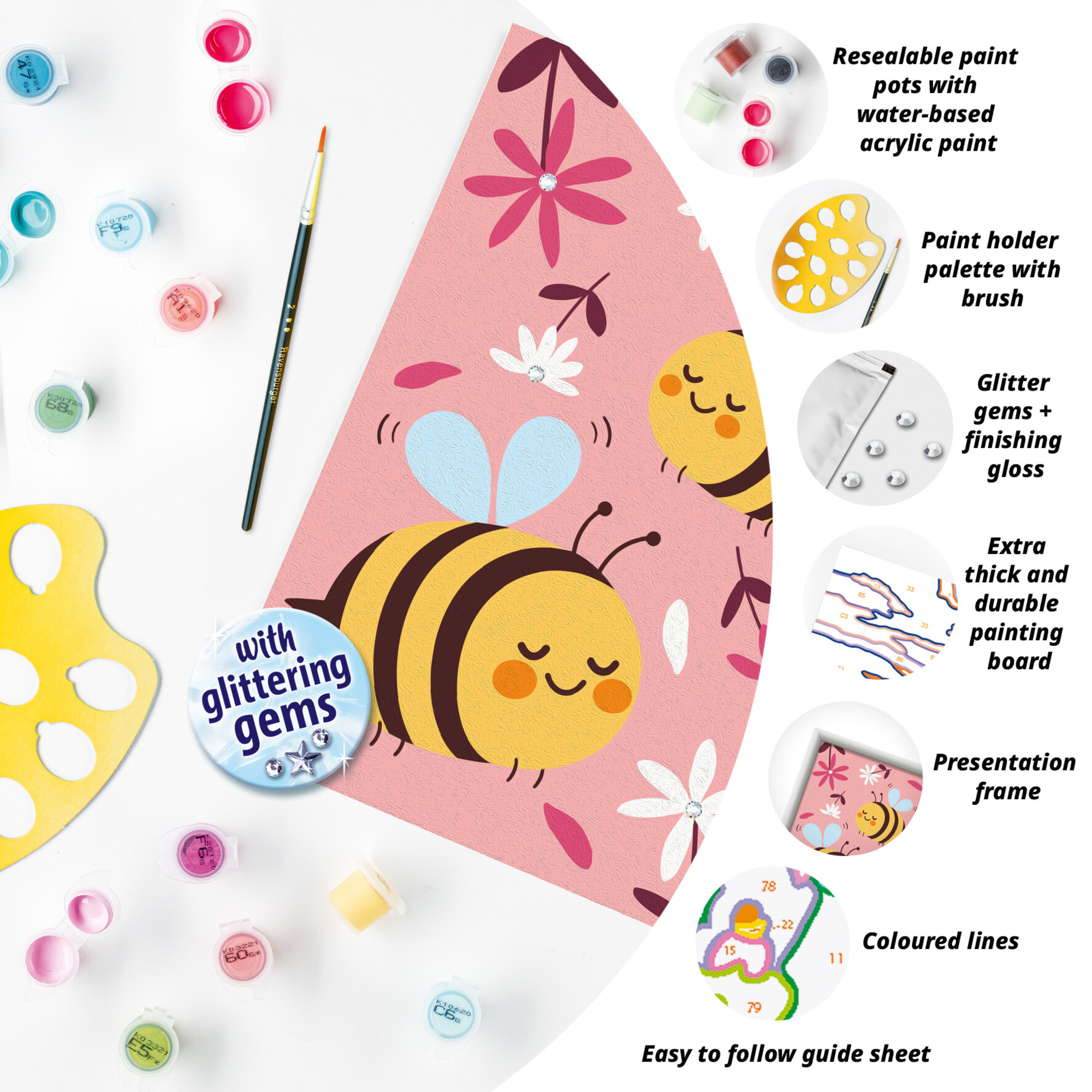 Ravensburger creart - apette felici - kit per dipingere con numeri, 7+ anni - RAVENSBURGER