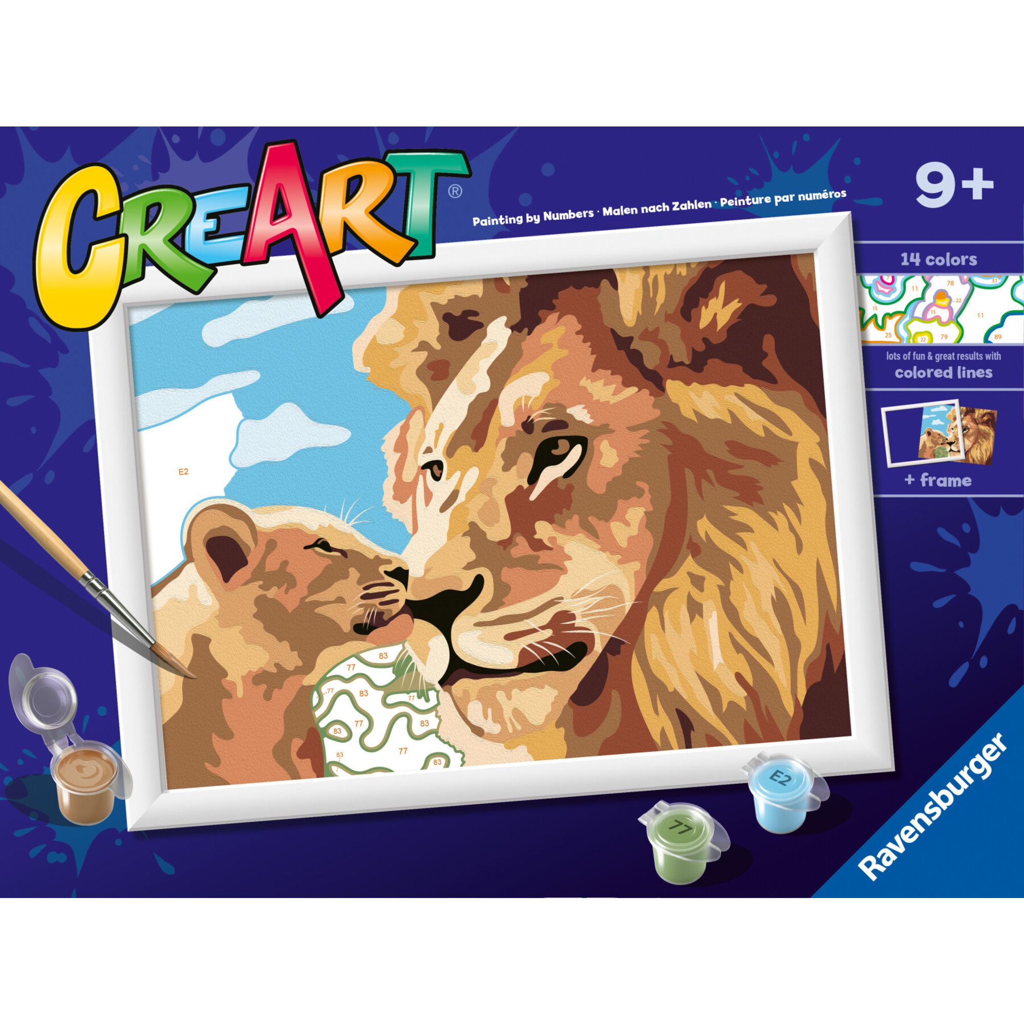 Ravensburger creart - leone e cucciolo - attività di pittura con numeri, 9+ anni - RAVENSBURGER
