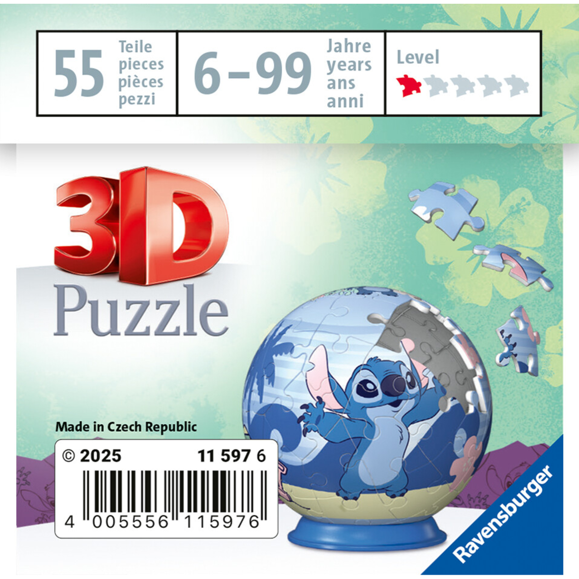 Ravensburger 3d puzzle disney stitch - 54 pezzi - puzzle sferico per bambini 6+ - Disney Stitch